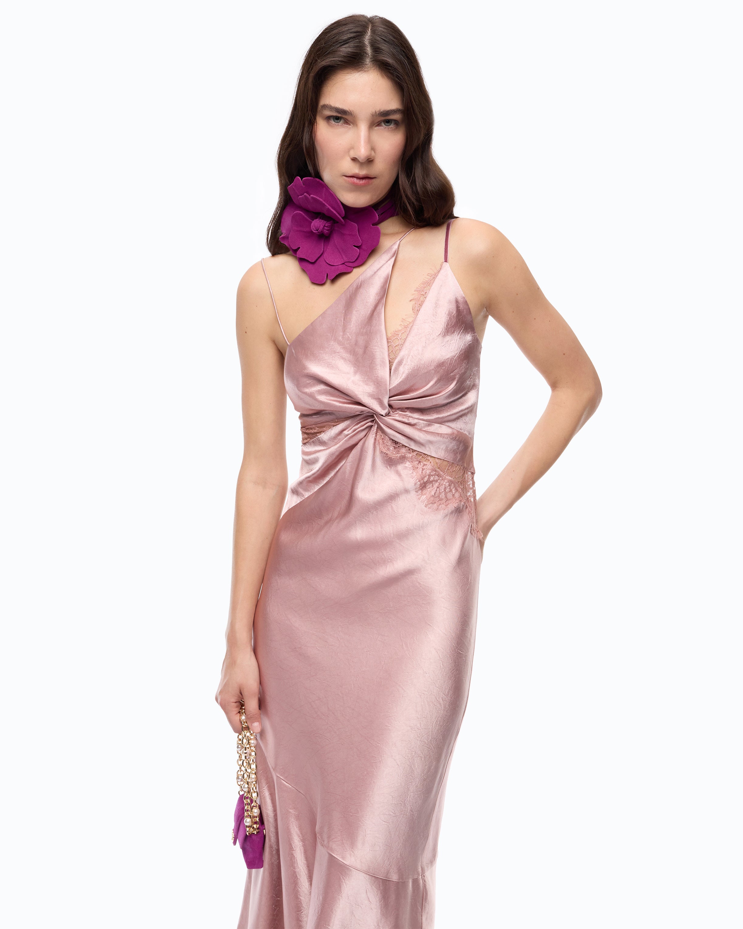 Pinko Ferrari Dress sukienka satynowa długa różowa