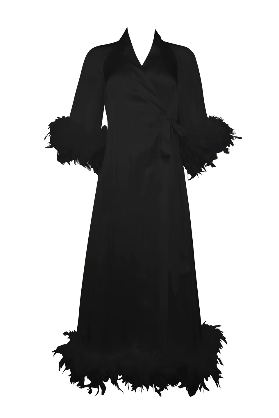 Temperley London Hebe szlafrok jedwabny czarny pióra strusie