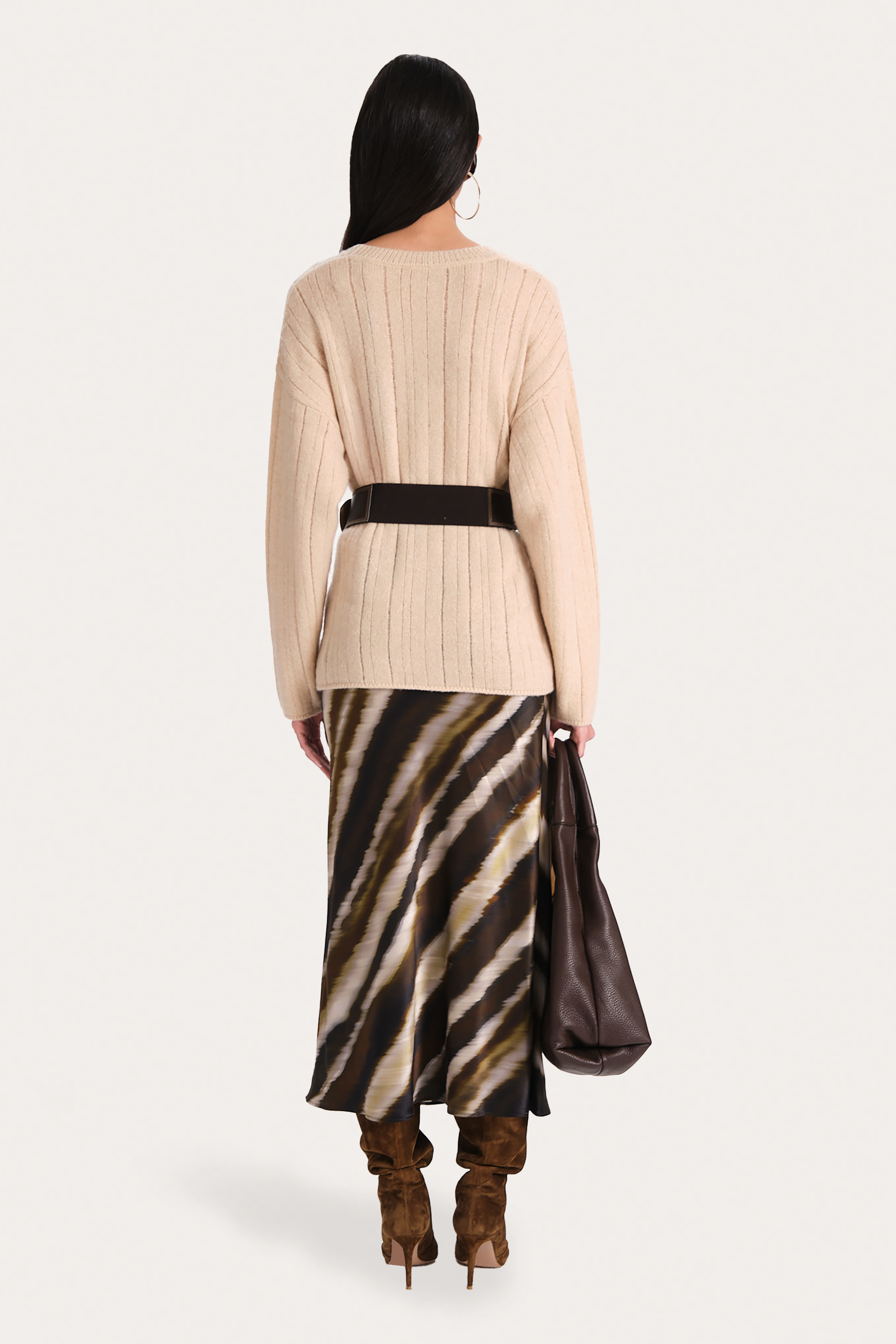Elie Tahari Round Buckle pasek Brown skórzany