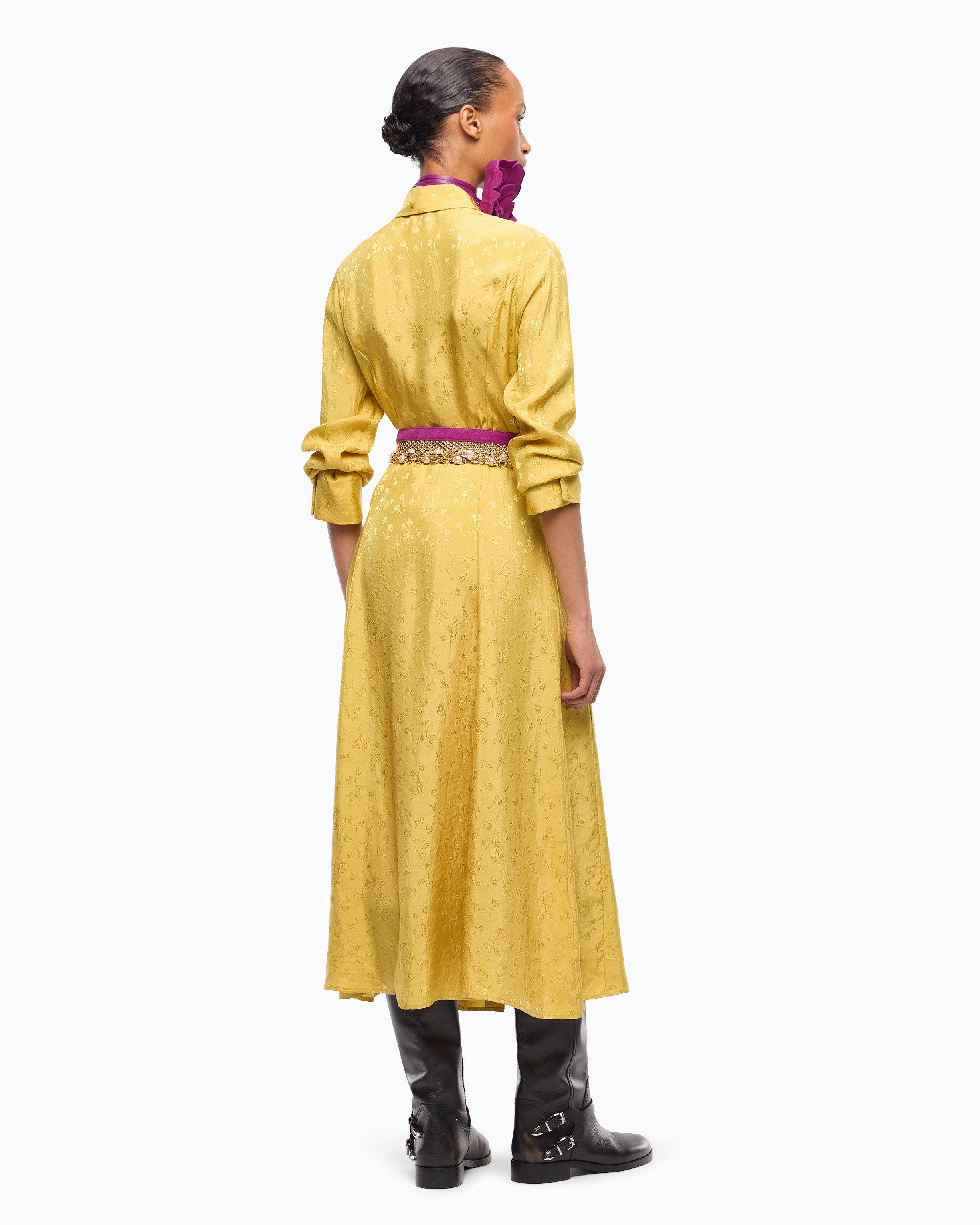 Pinko Agatea Dress sukienka długa żółta z octanu