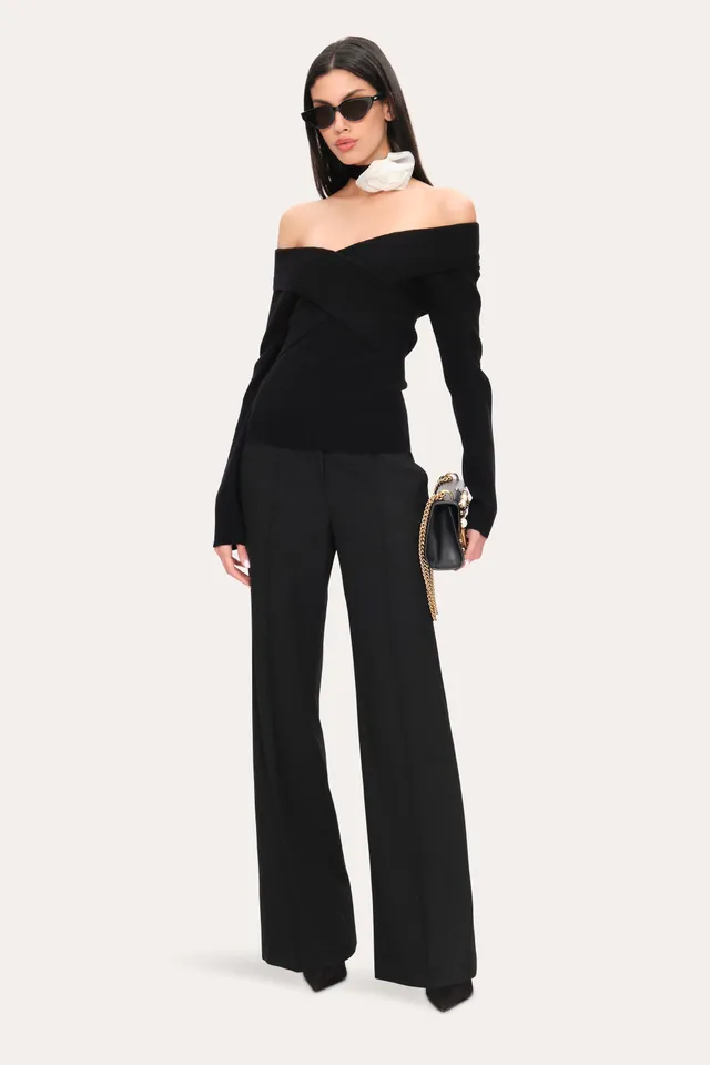 Elie Tahari E9011204 Wide Leg spodnie czarne szerokie