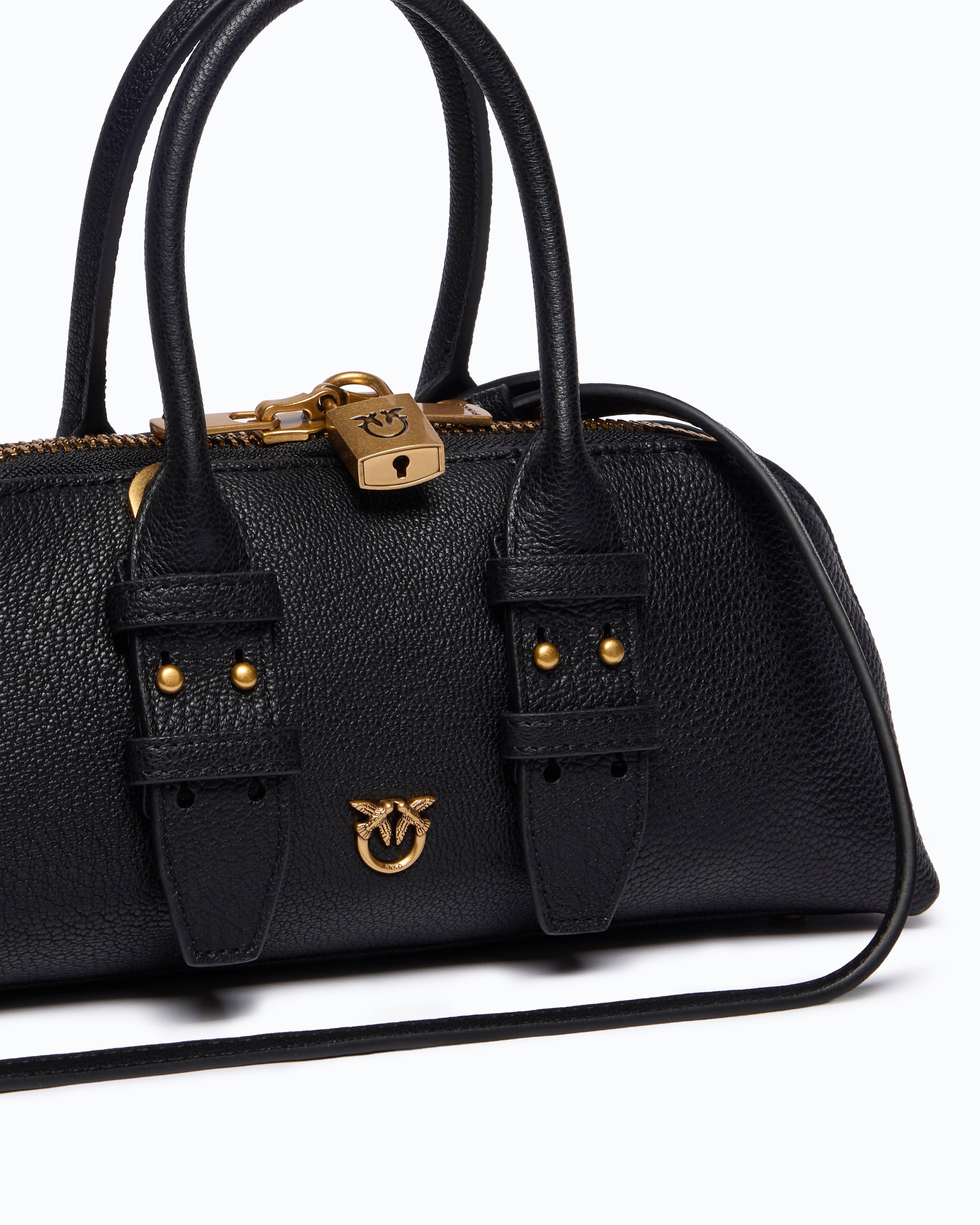Pinko Escape Bag torebka skórzana czarna mała bowling