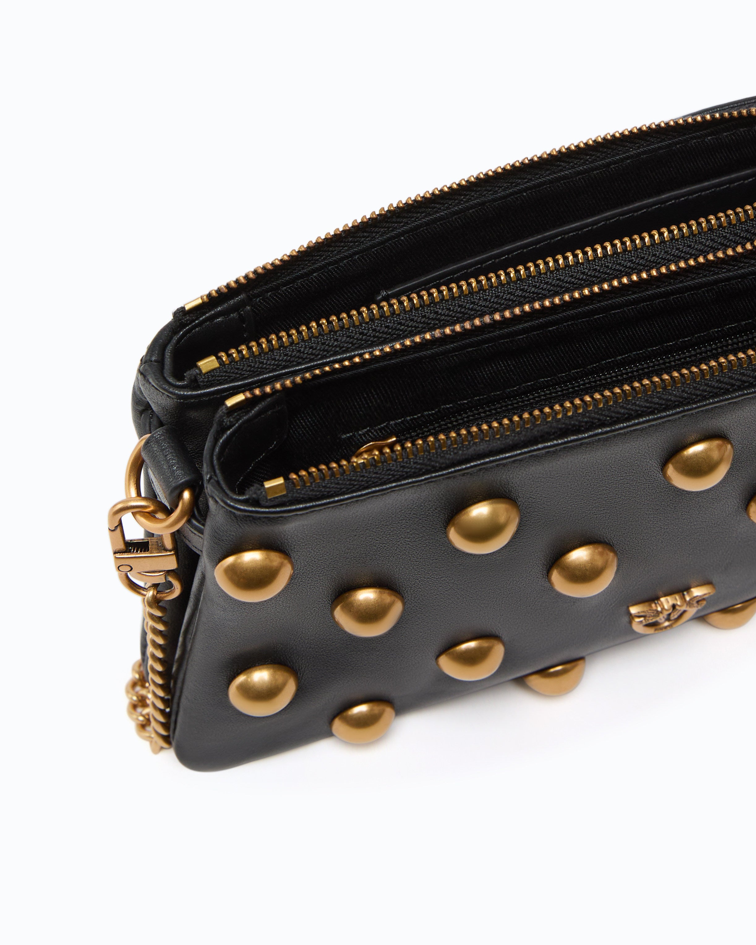 Pinko Mini Double Bag torebka czarna ćwieki skóra