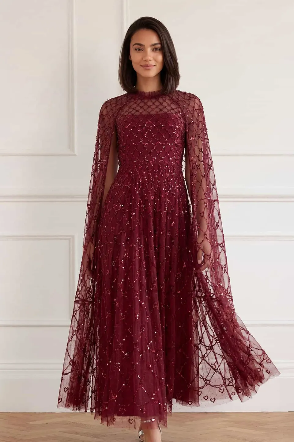 Needle & Thread Heart Lattice Ankle Gown suknia czerwona