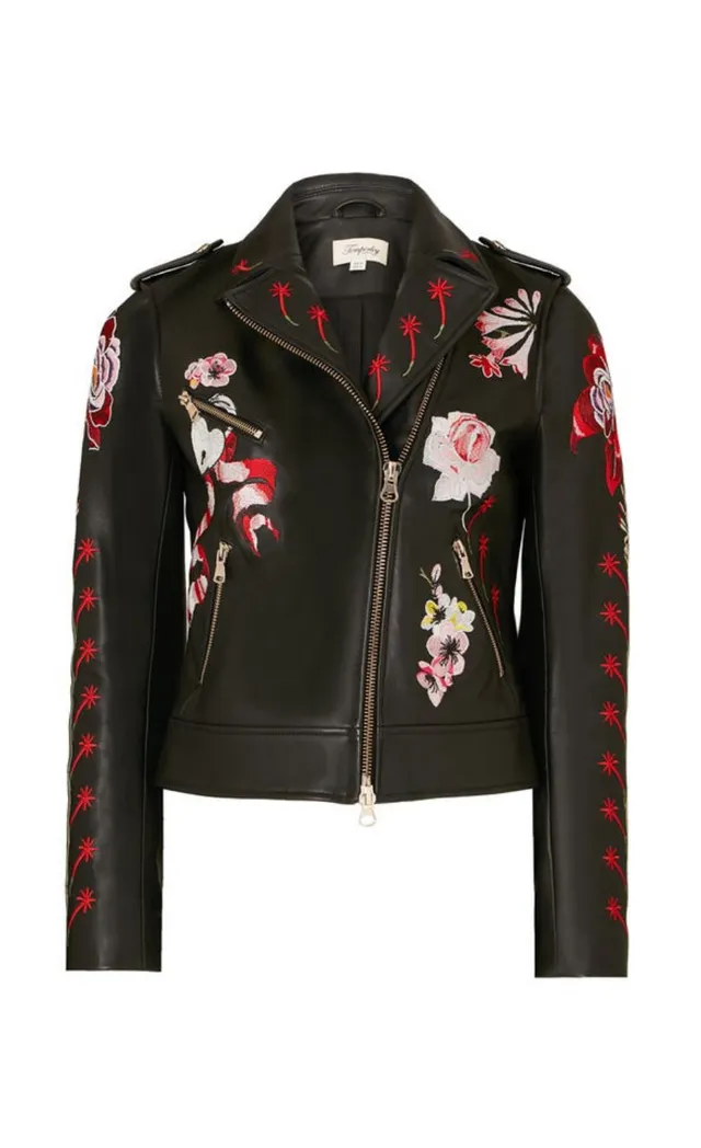 Temperley London Darcy kurtka skórzana czarna haftowana