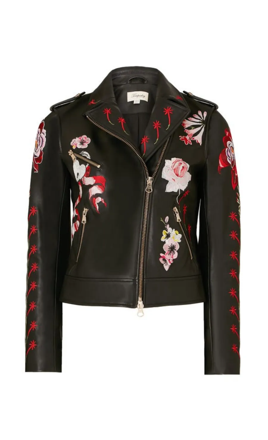 Temperley London Darcy kurtka skórzana czarna haftowana