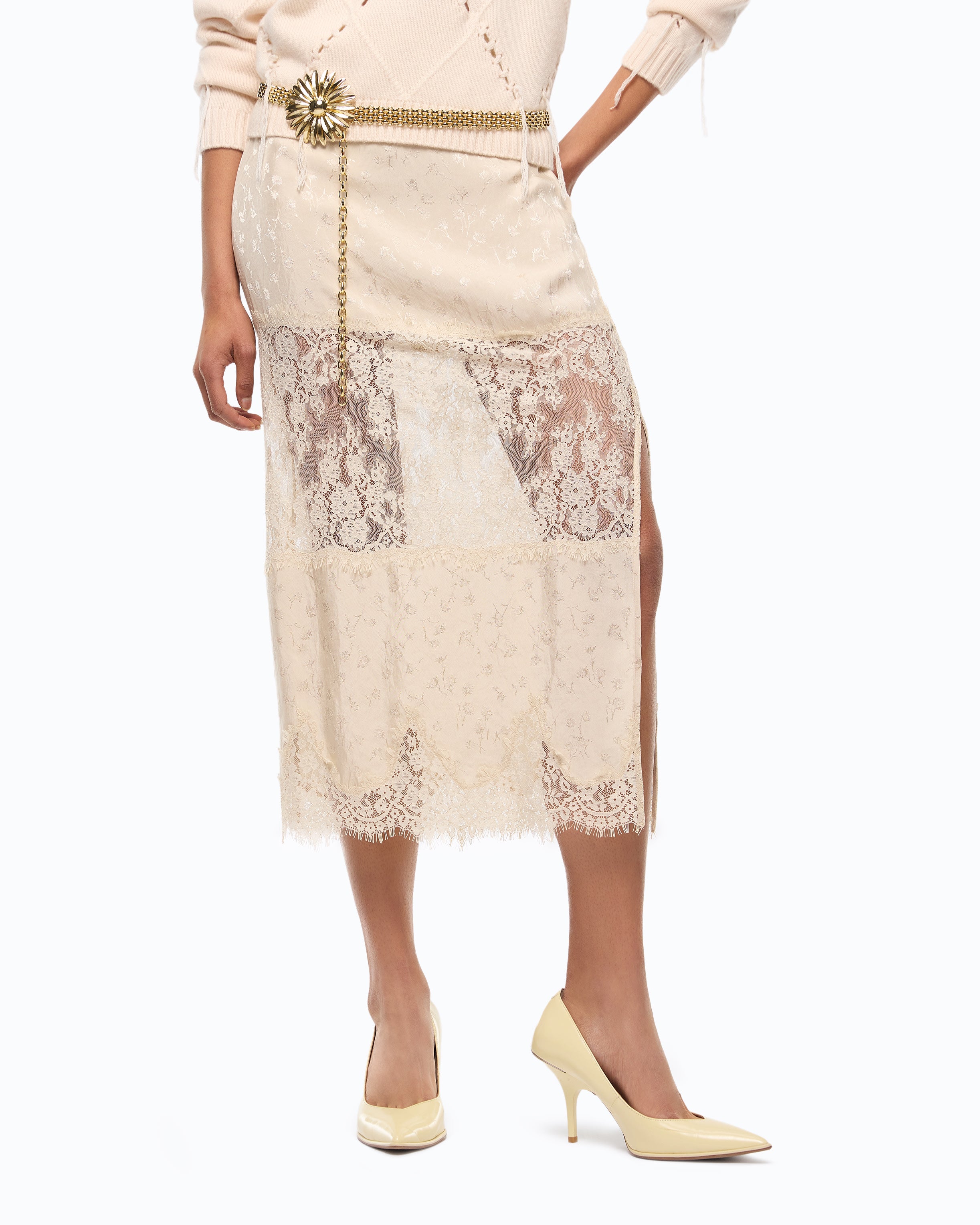 Pinko Gissofilia Skirt spódnica koronkowa szara midi