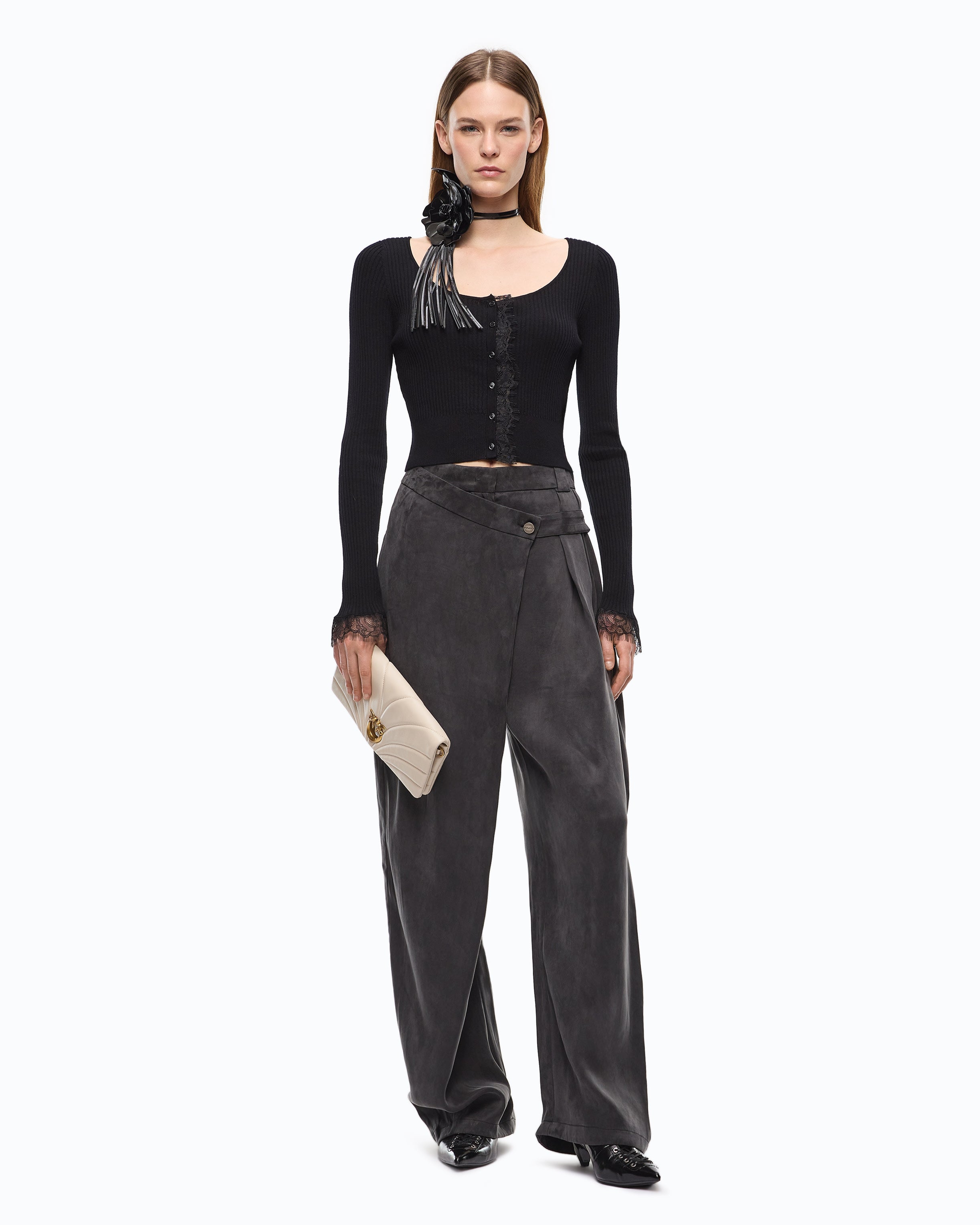 Pinko Praga kardigan cropped czarny kaszmir jedwab