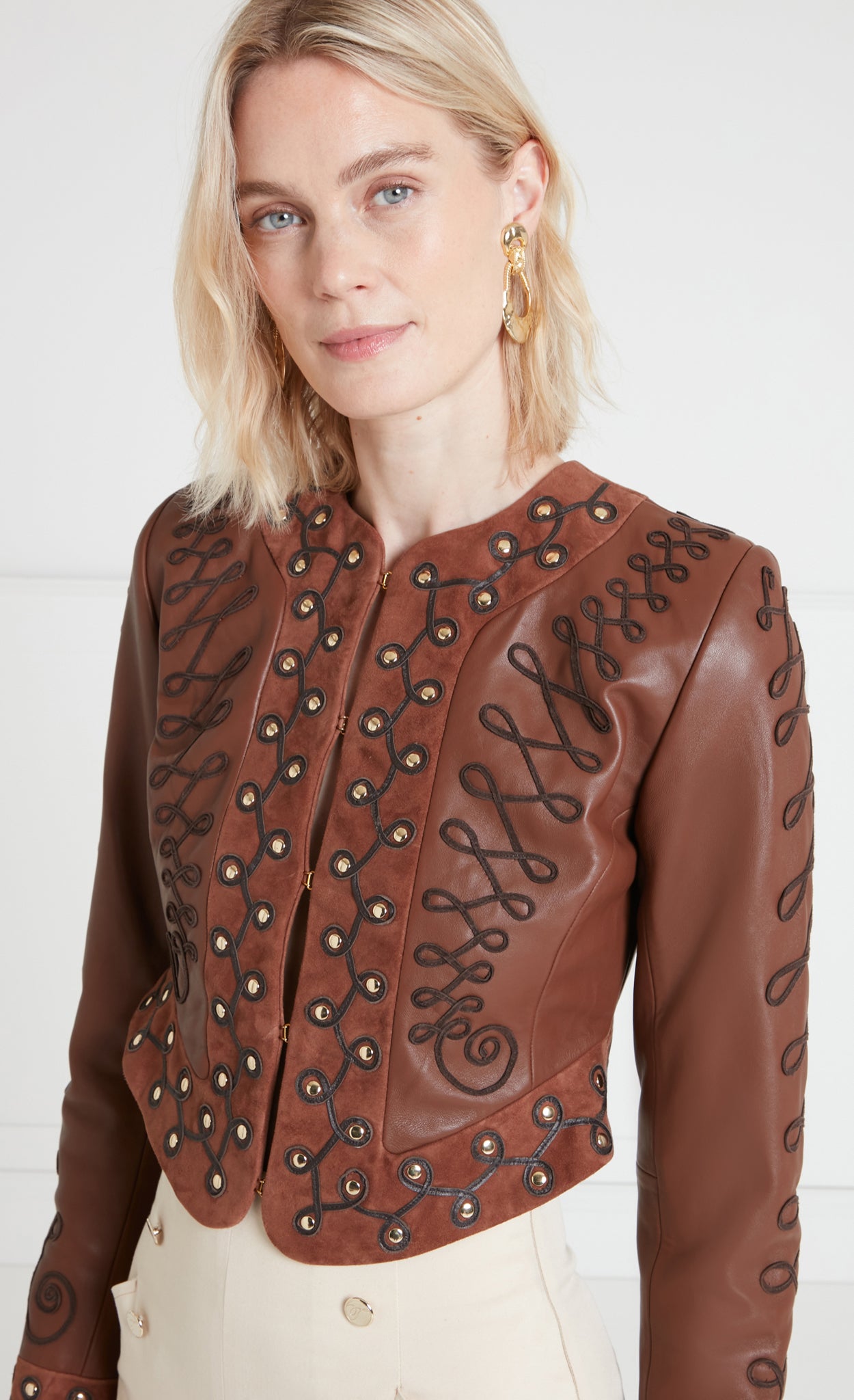 Temperley London Pablo kurtka skórzana haftowana Tan