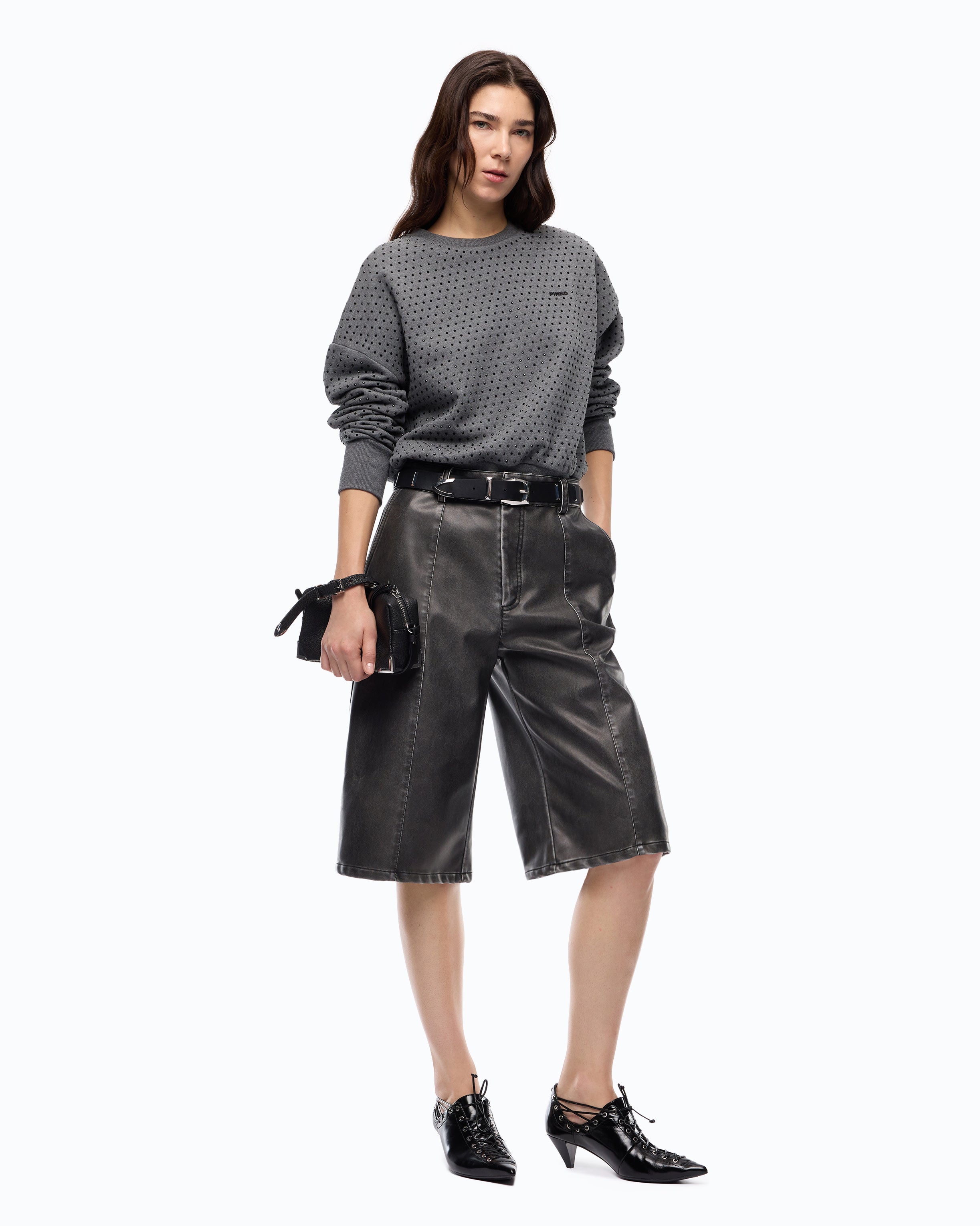 Pinko Monaci Sweater sweter dresowy szary w kryształki