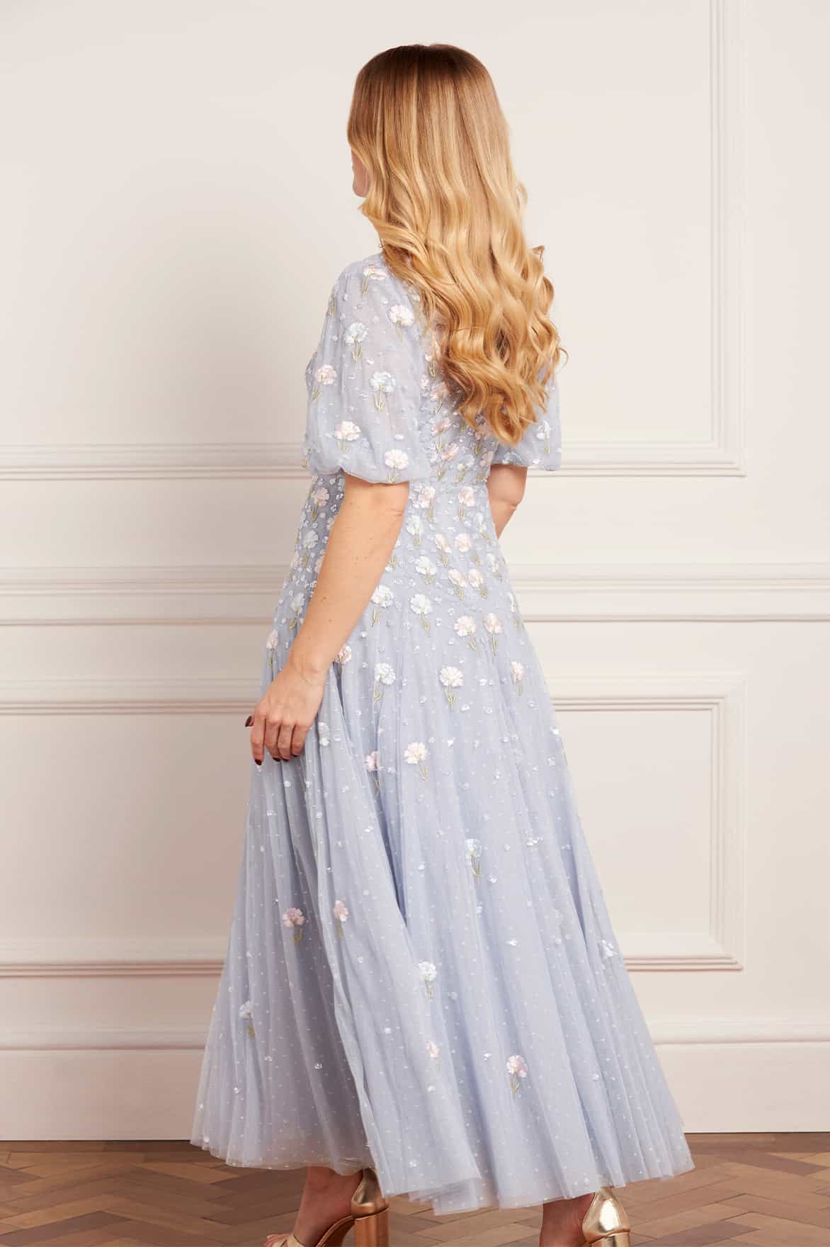 Needle & Thread Dandelion Ditsy Ankle Gown sukienka niebieska