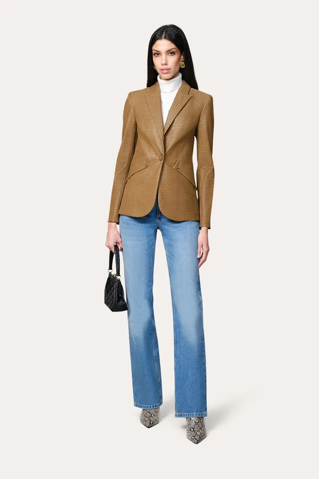 Elie Tahari Crocodile Panel marynarka karmelowa