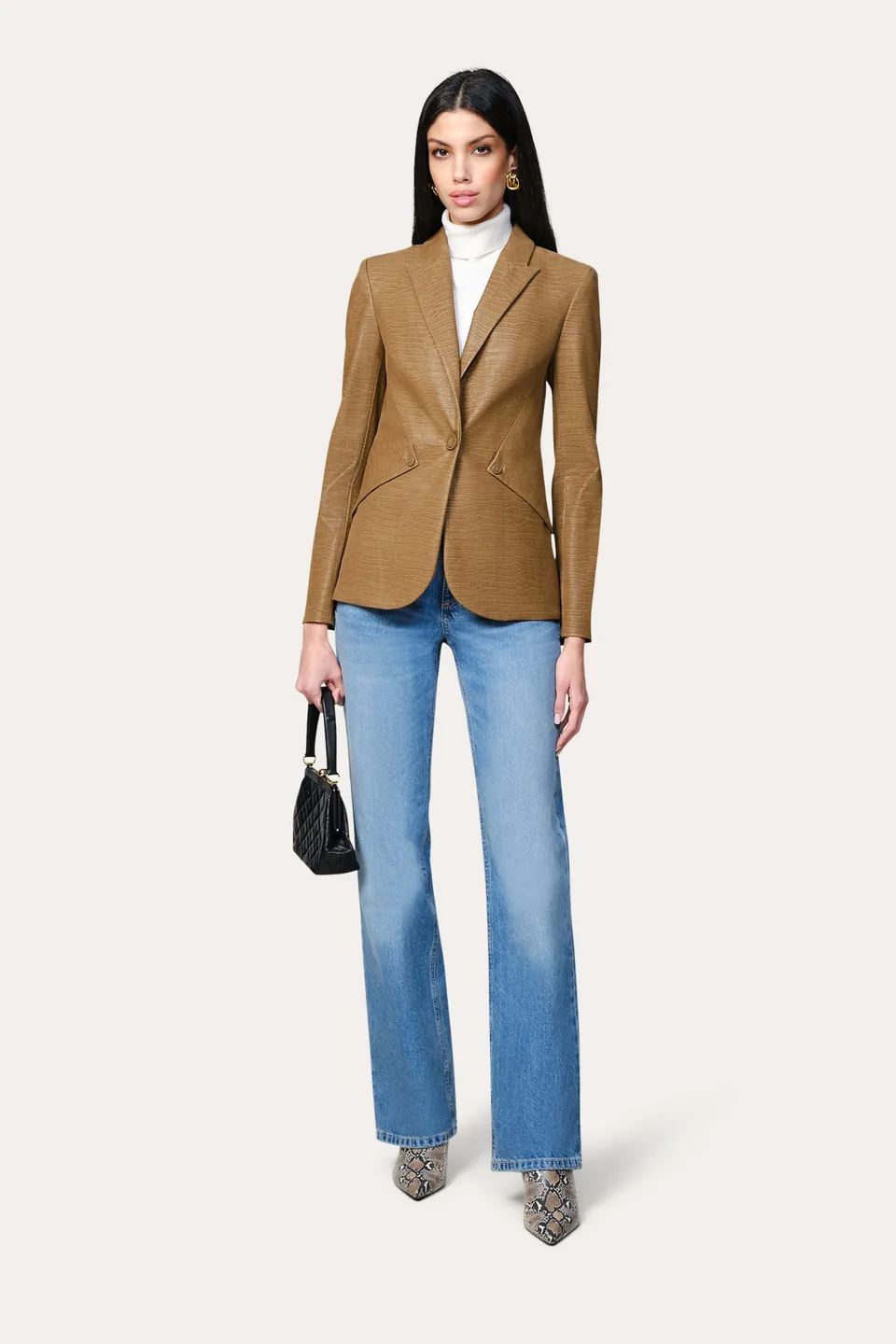 Elie Tahari Crocodile Panel marynarka karmelowa