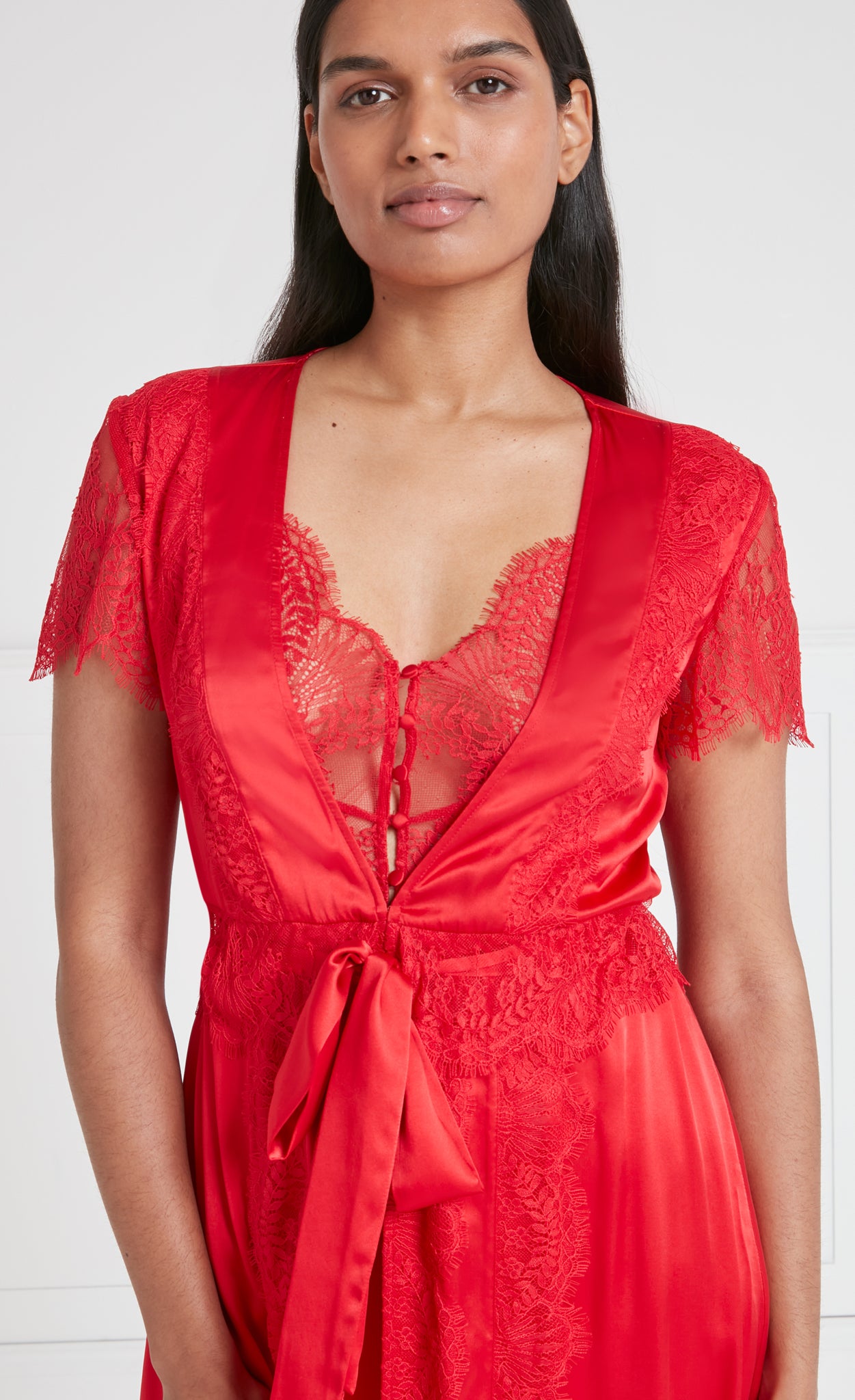 Temperley London Gaia szlafrok czerwony jedwabny