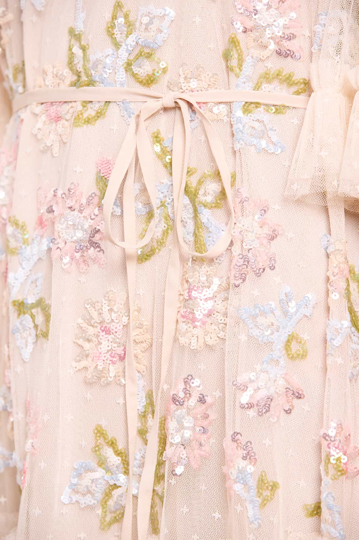 Needle & Thread Sequin Dandelion Gloss Mini sukienka Cream