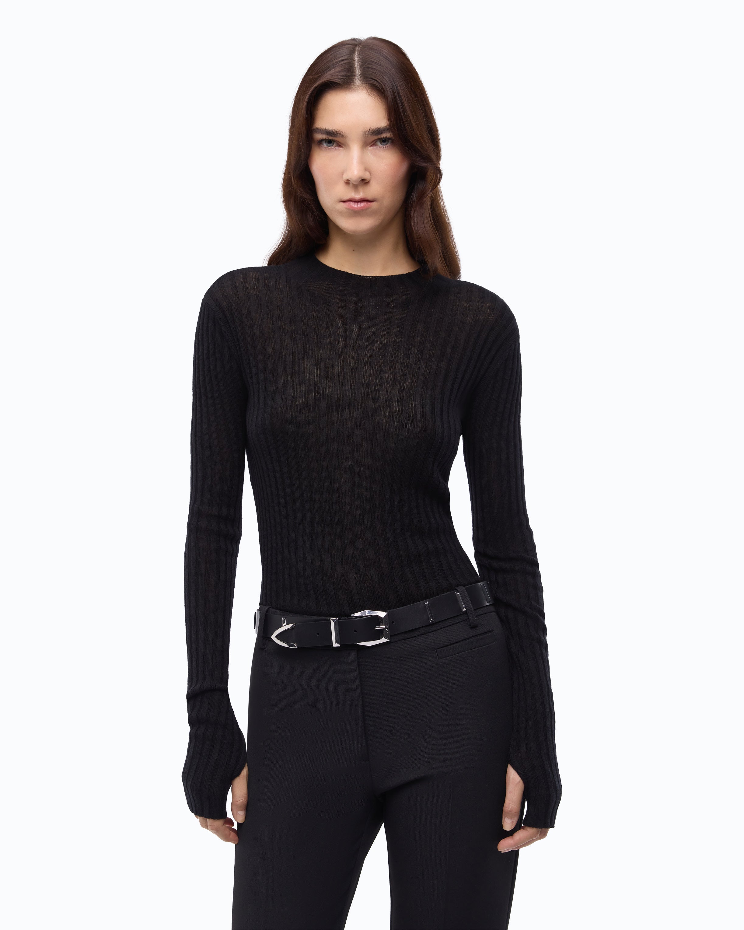 Pinko Muggito Sweater sweter czarny wełniany półprzezroczysty