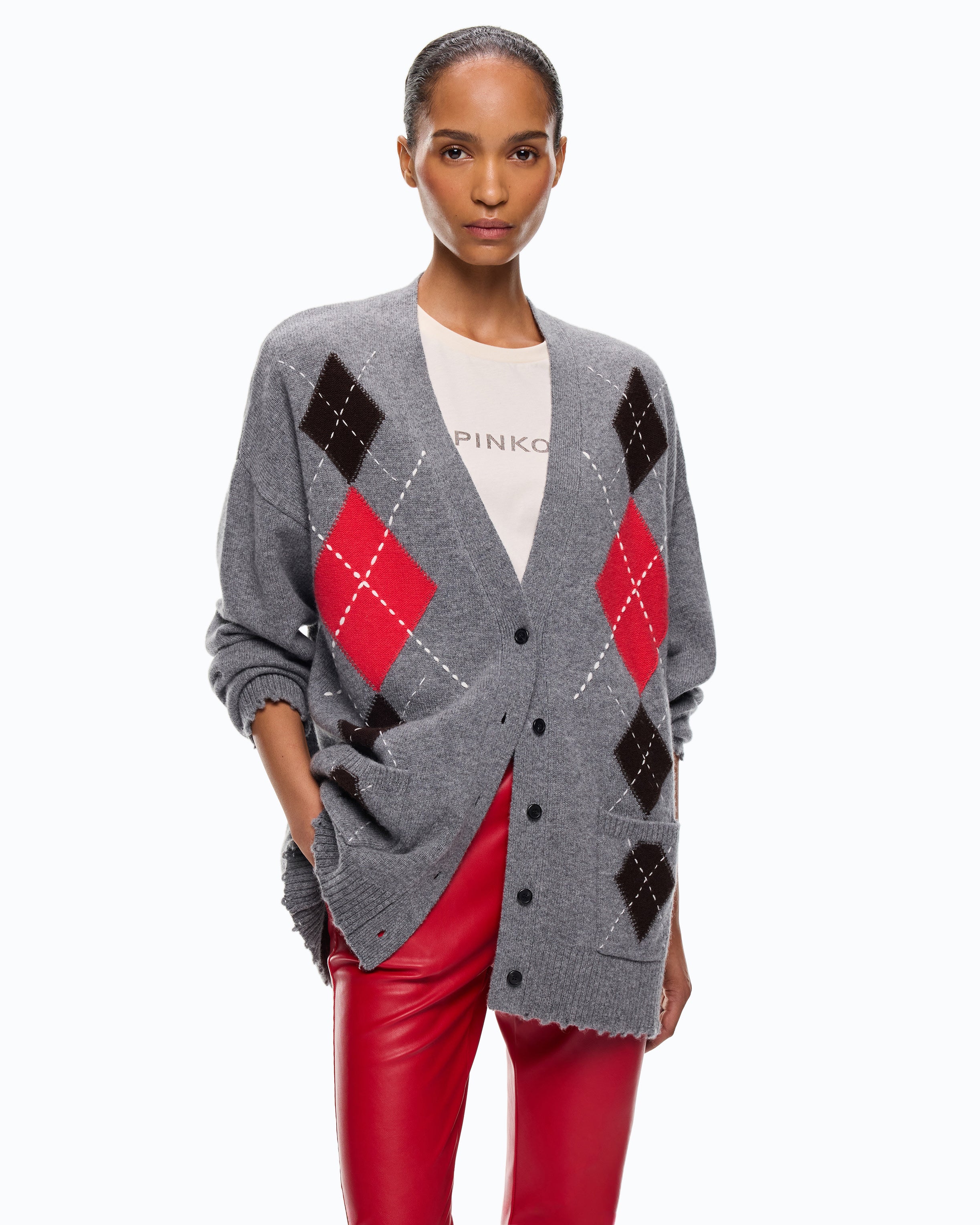 Pinko Bristol Cardigan kardigan wełniany w romby