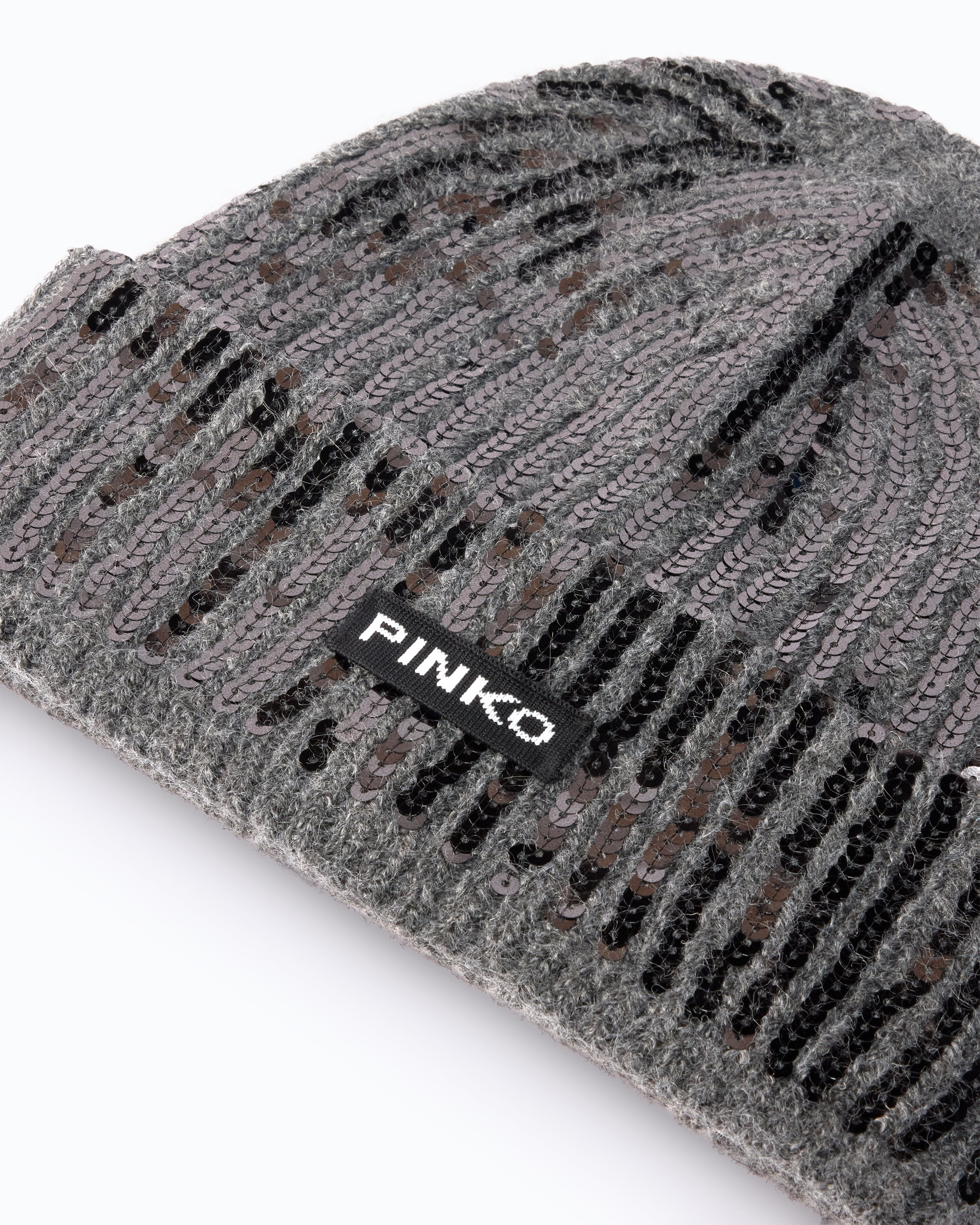 Pinko Bembusa Beanie czapka szara z cekinami