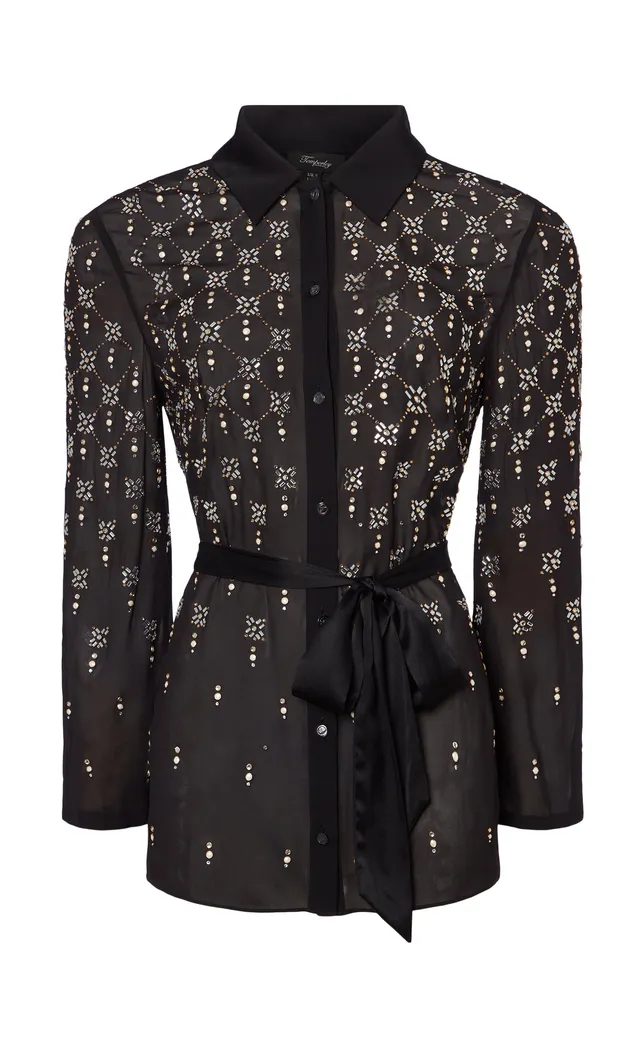 Temperley London Gallantry koszula Black z paskiem zdobiona