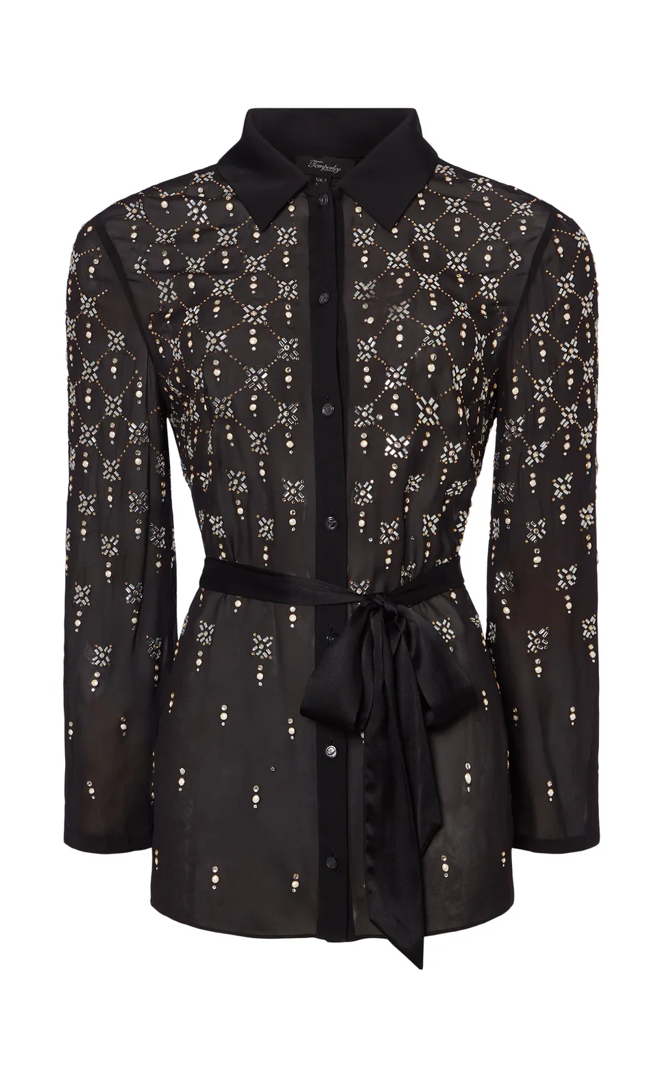 Temperley London Gallantry koszula Black z paskiem zdobiona