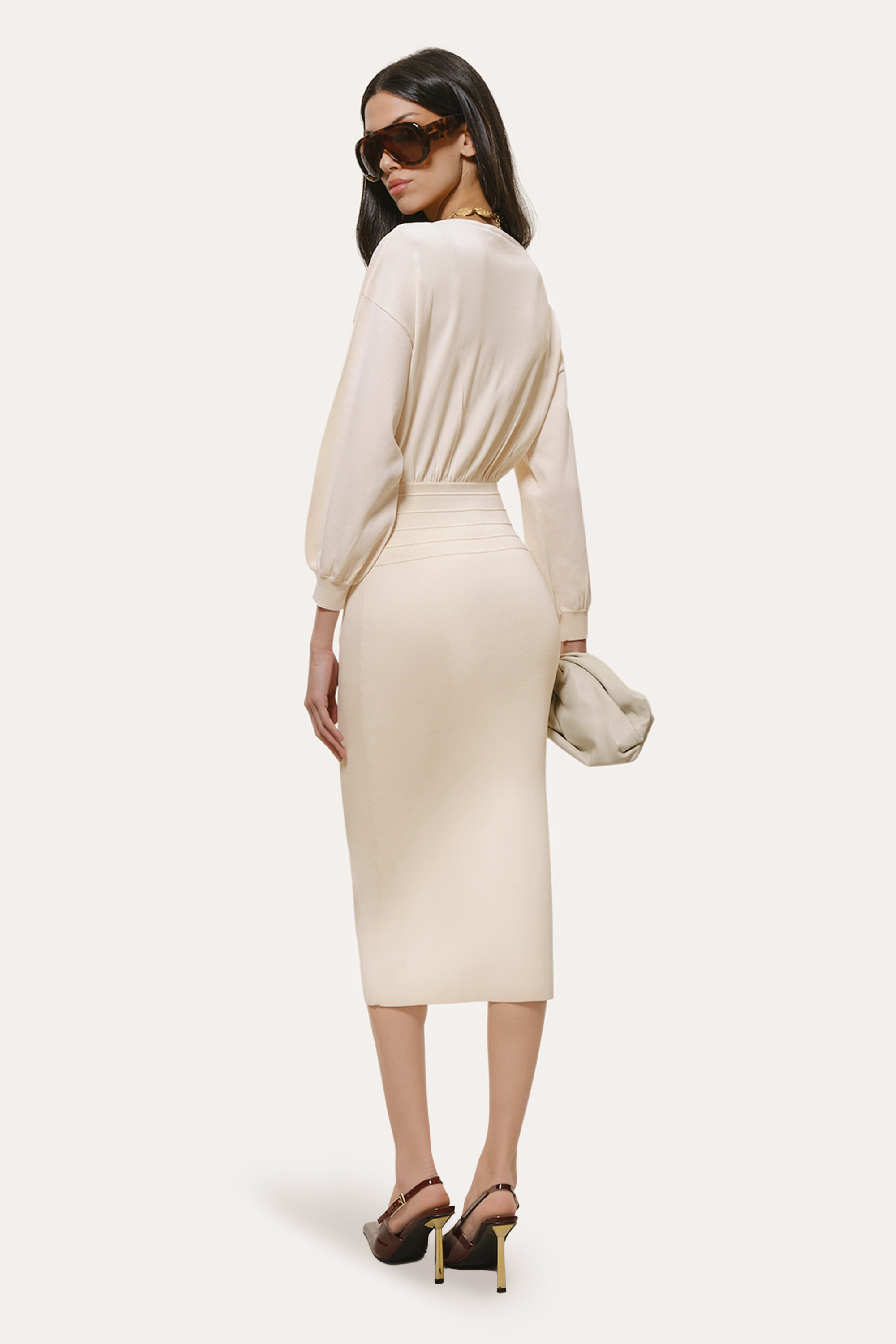 Elie Tahari Milano Yara sukienka midi Ivory dzianinowa