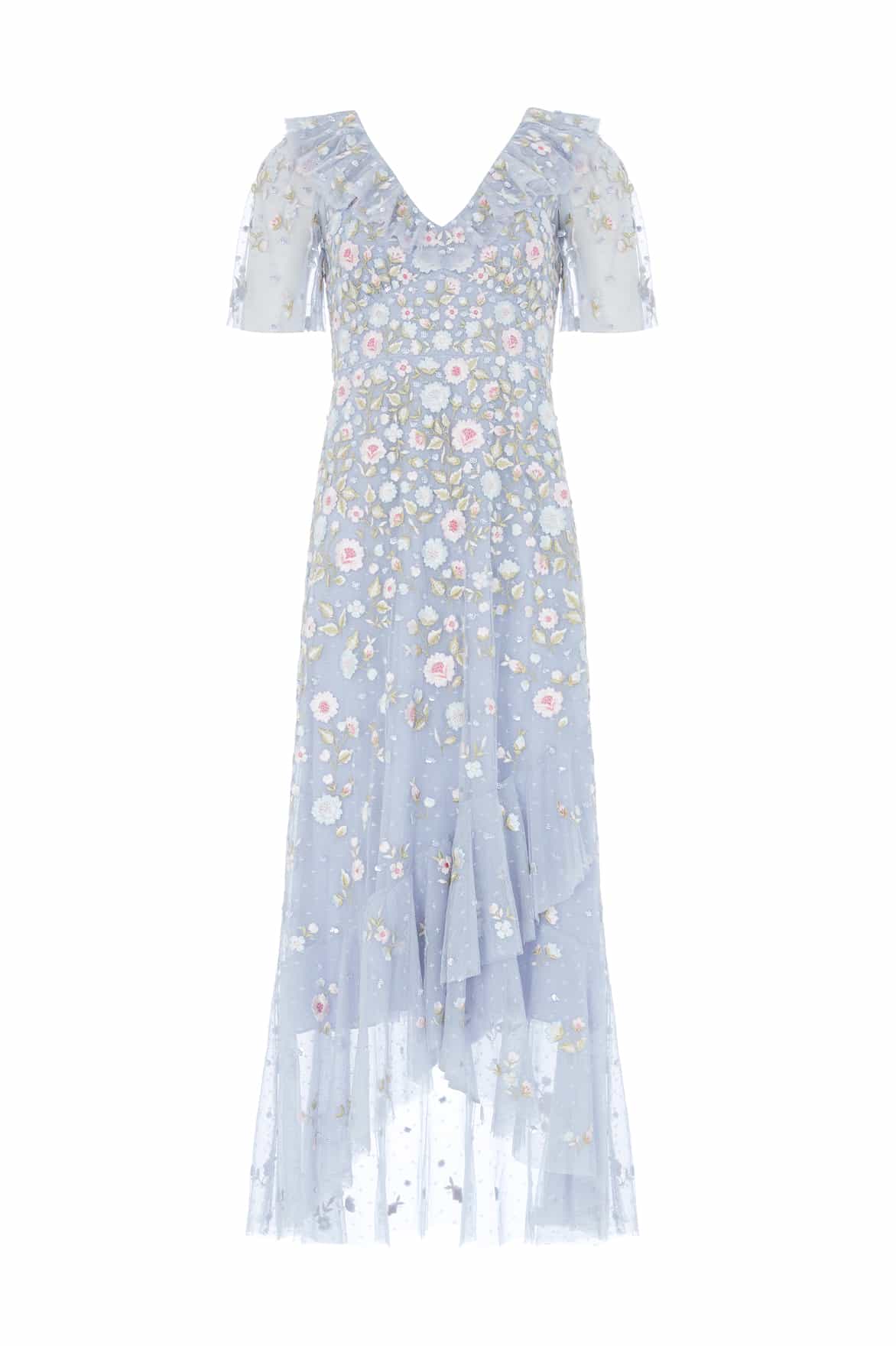 Needle & Thread Ethereal Blooms Frill Ankle Gown błękitna