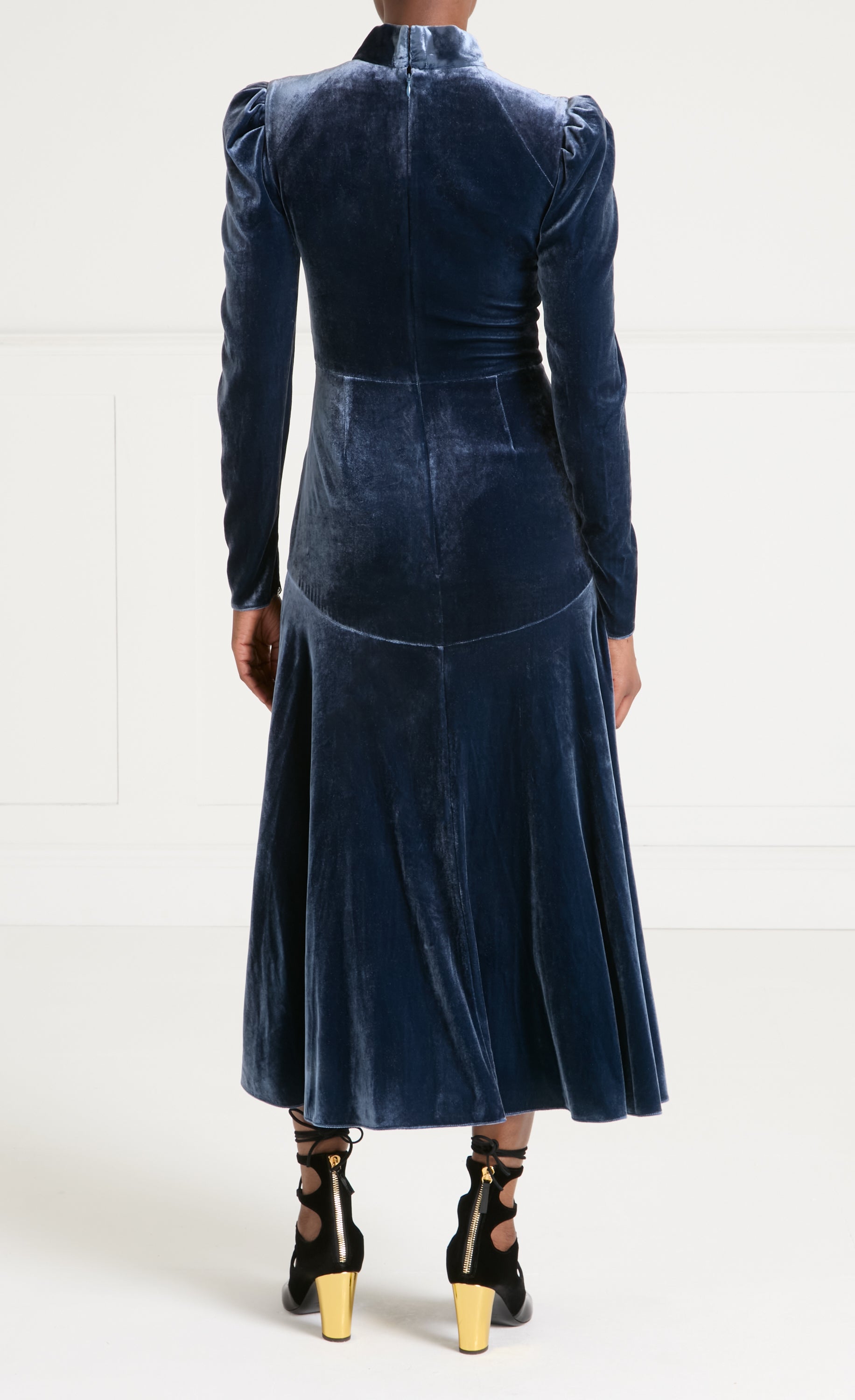 Temperley London Clarice Split Dress sukienka niebieska welurowa