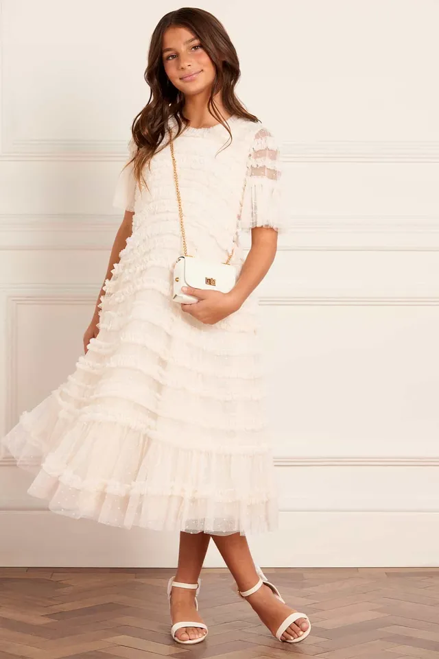 Needle & Thread Amara Ruffle sukienka kremowa z falbanami