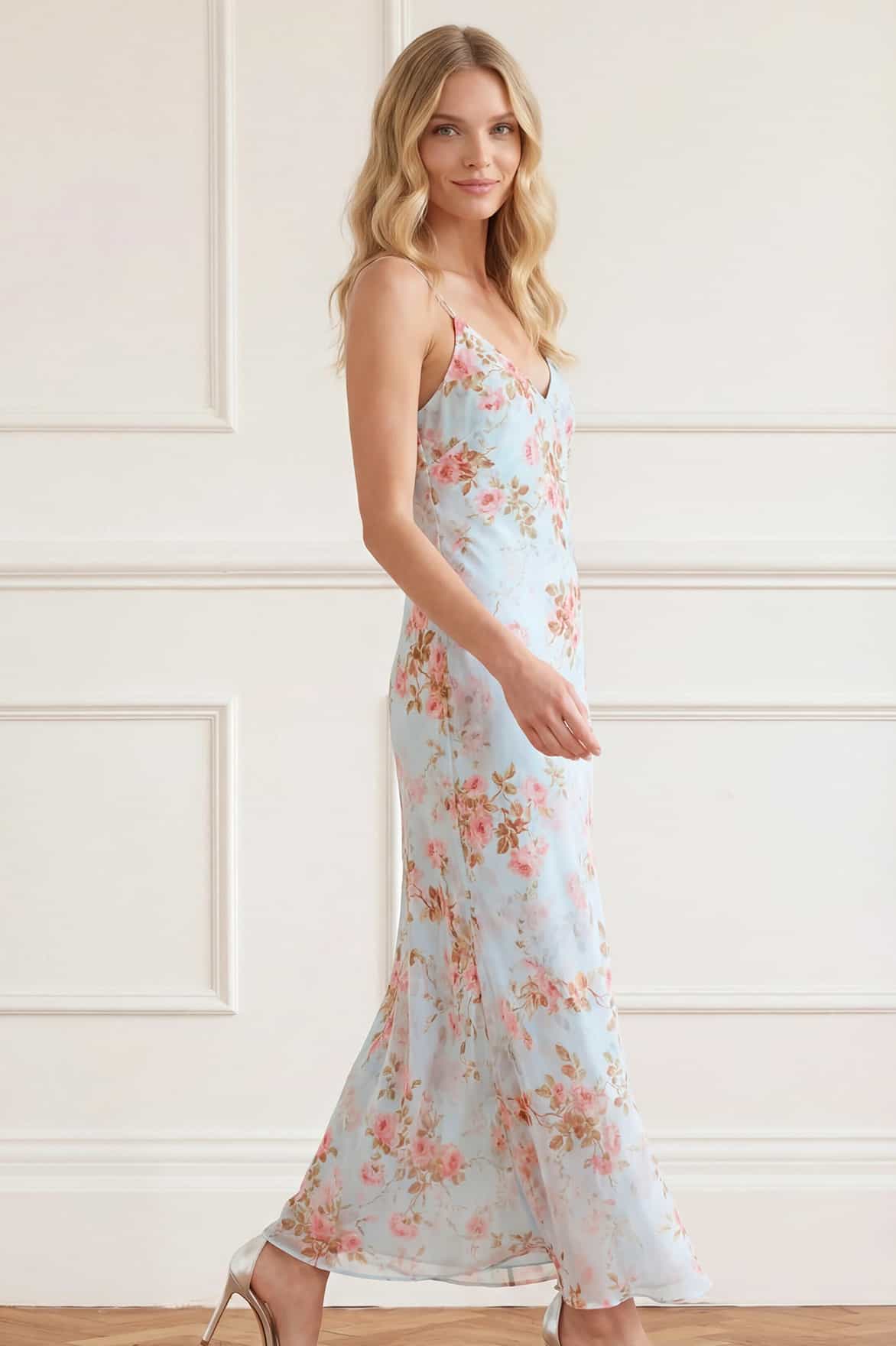 Needle & Thread Summer's Rose Georgette Cami sukienka niebieska