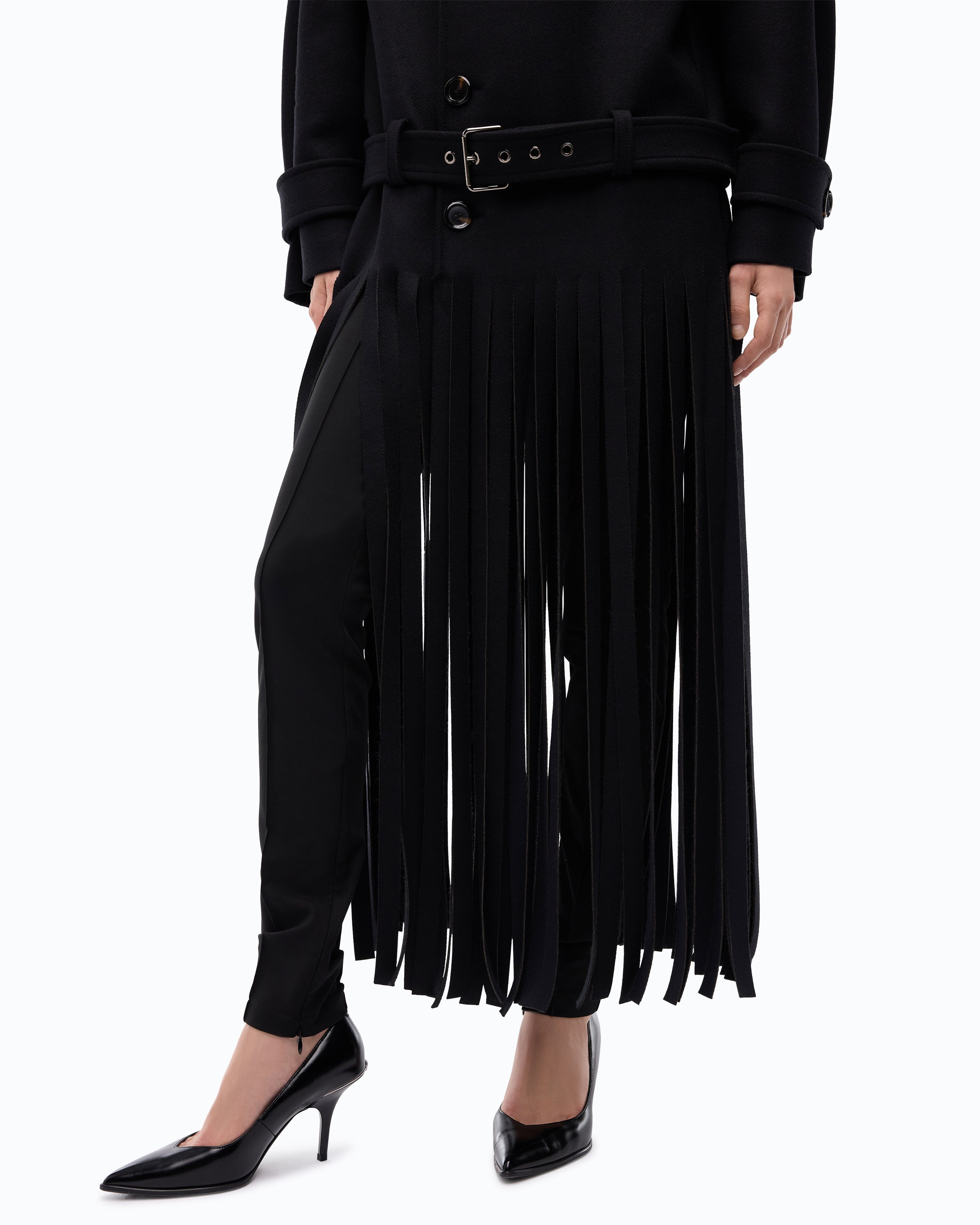 Pinko Testarossa Coat płaszcz czarny z frędzlami