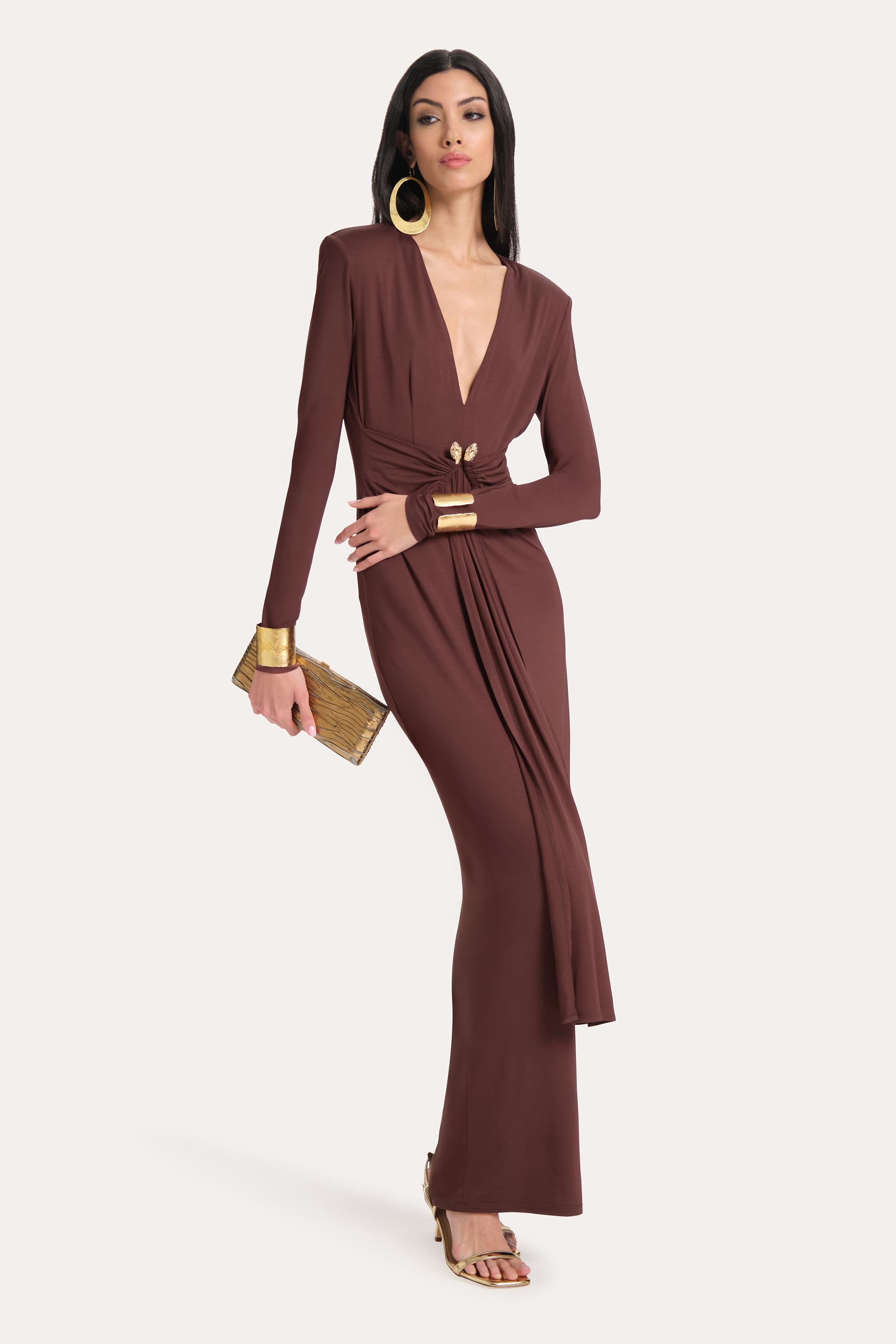 Elie Tahari Amber sukienka jersey maxi Bitter Chocolate