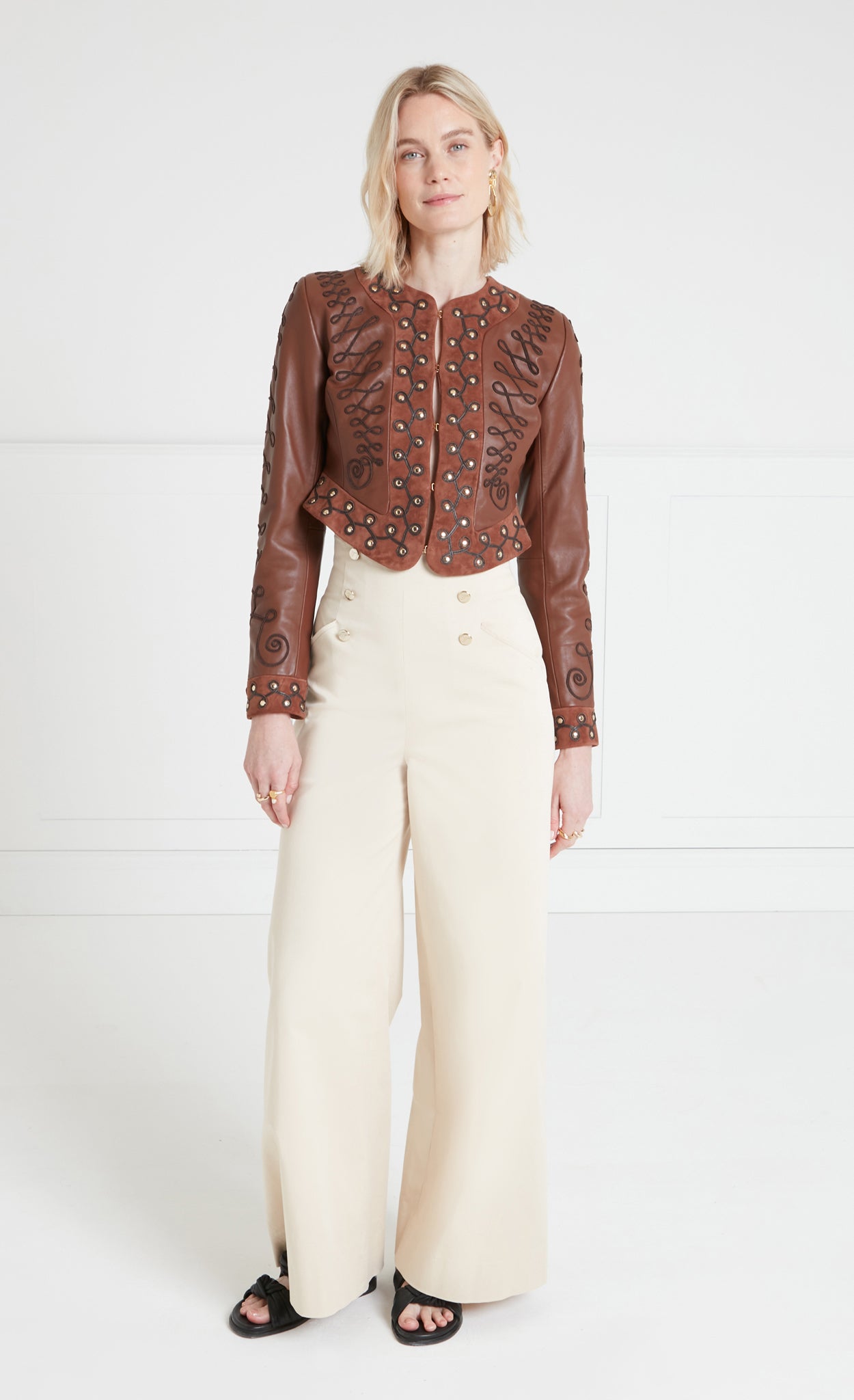 Temperley London Pablo kurtka skórzana haftowana Tan