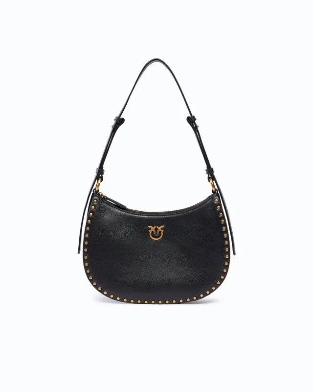 Pinko Mini Half Moon torebka skórzana czarna z ćwiekami