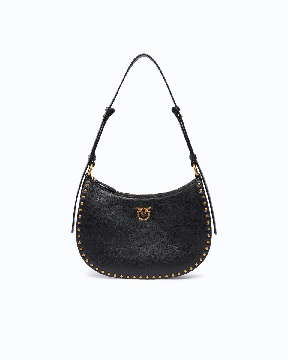 Pinko Mini Half Moon torebka skórzana czarna z ćwiekami