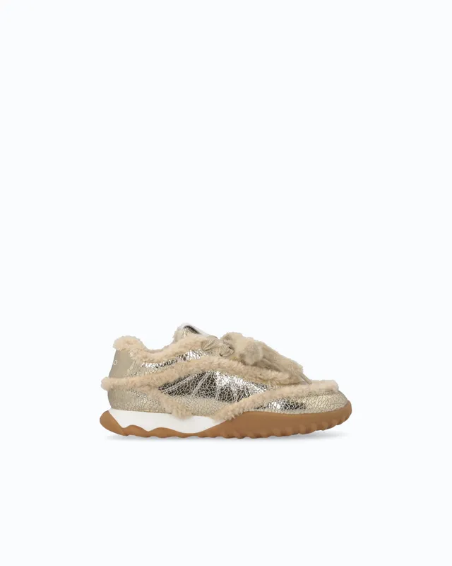 Pinko Gea 02 sneakersy skórzane srebrne z futerkiem