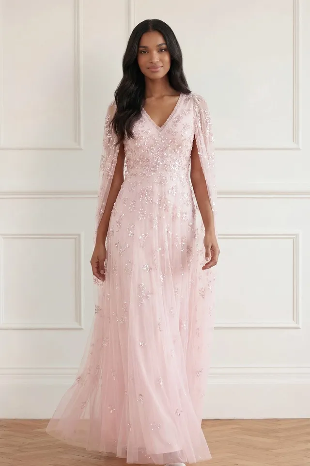 Needle & Thread Freesia Shimmer Cape Gown suknia Opal cekinowa
