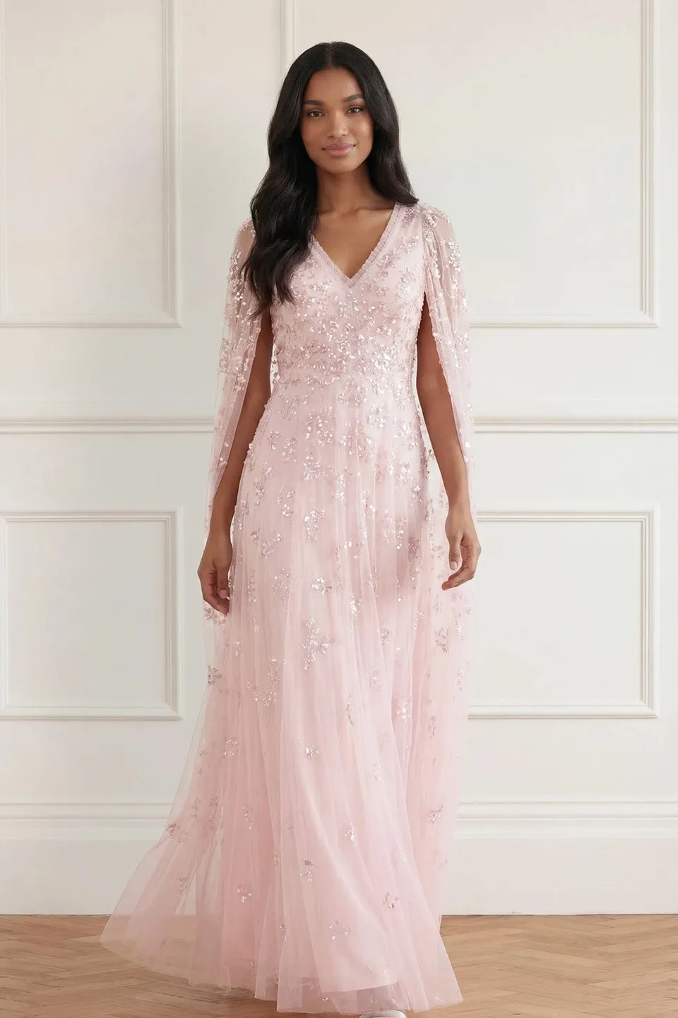 Needle & Thread Freesia Shimmer Cape Gown suknia Opal cekinowa