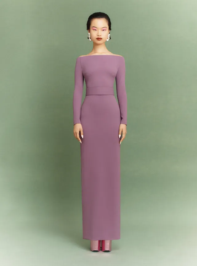 SOLACE LONDON Sabina sukienka wieczorowa Acai odkryte ramiona