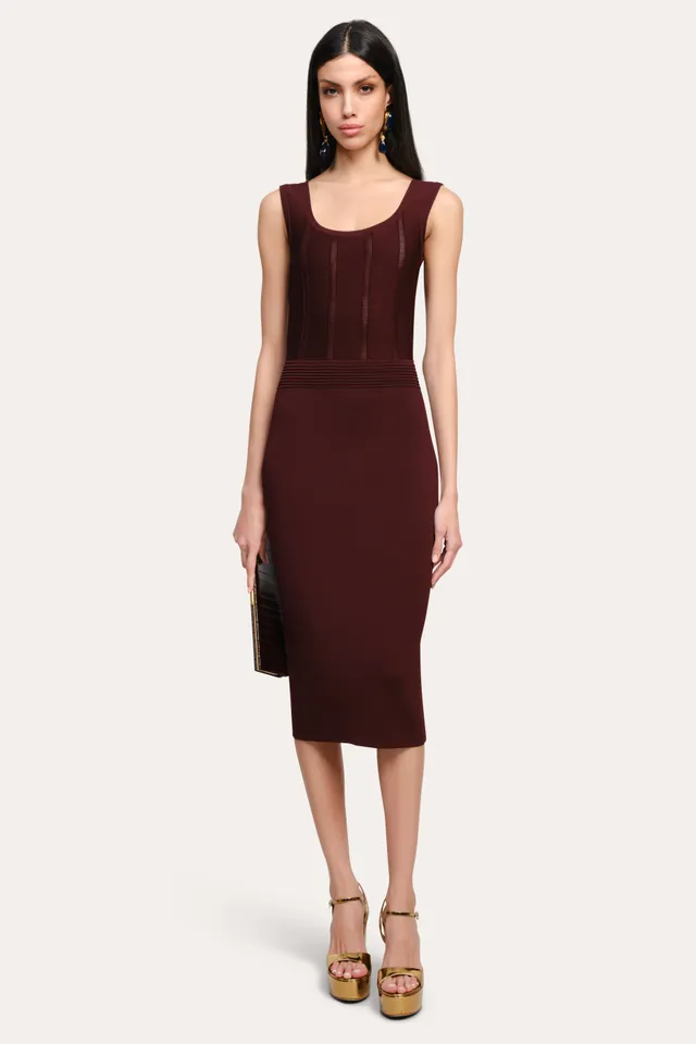 Elie Tahari Sylvie Milano sukienka midi sienna ażurowa