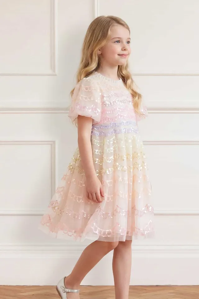 Needle & Thread Ombre Scallop Kids Dress sukienka cream cekinowa