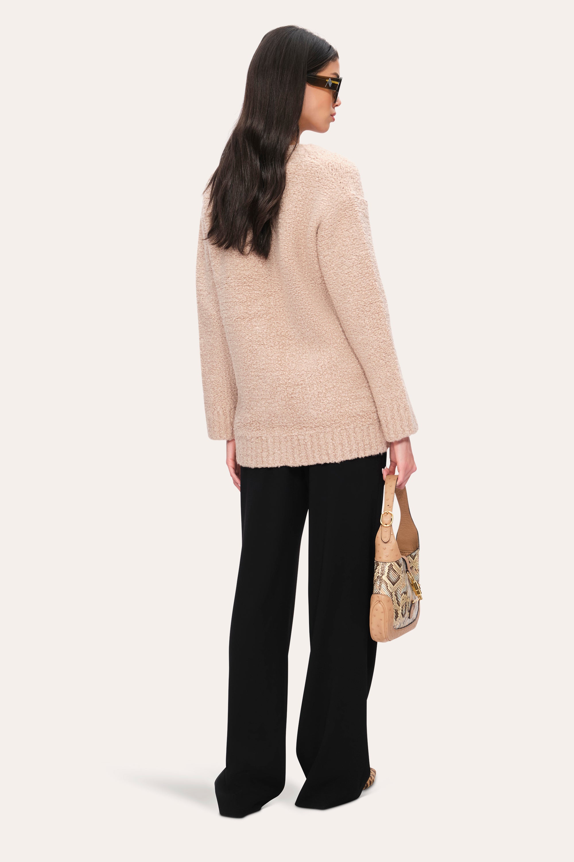 Elie Tahari Boucle Merino Cardigan Buff wełniany