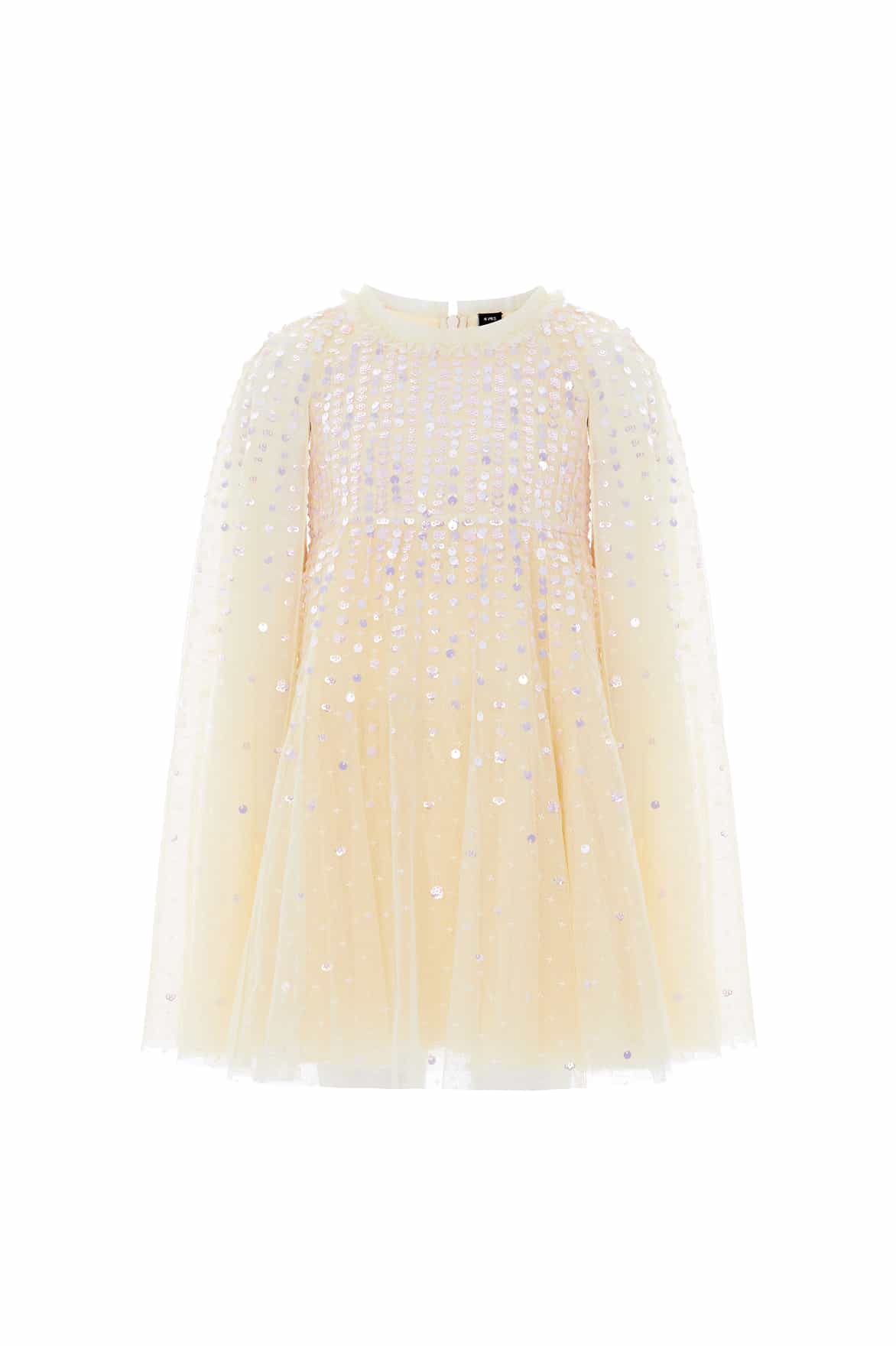 Needle & Thread Moonlight Sequin Cape Kids Dress sukienka żółta cekinowa
