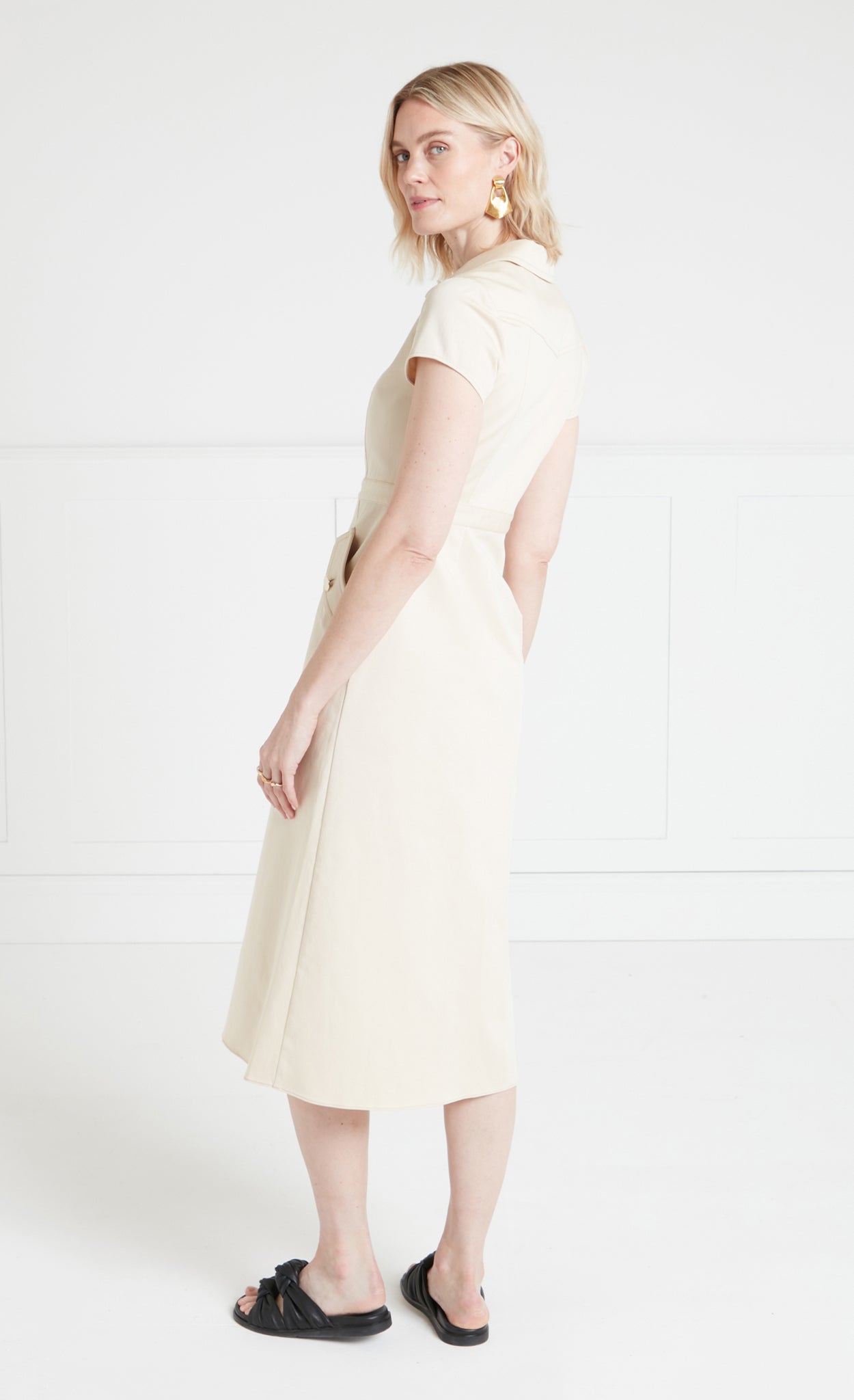 Temperley London Castell sukienka midi Sandy Cream bawełniana
