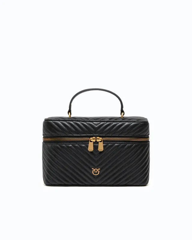 Pinko Vanity Case kosmetyczka skórzana czarna pikowana