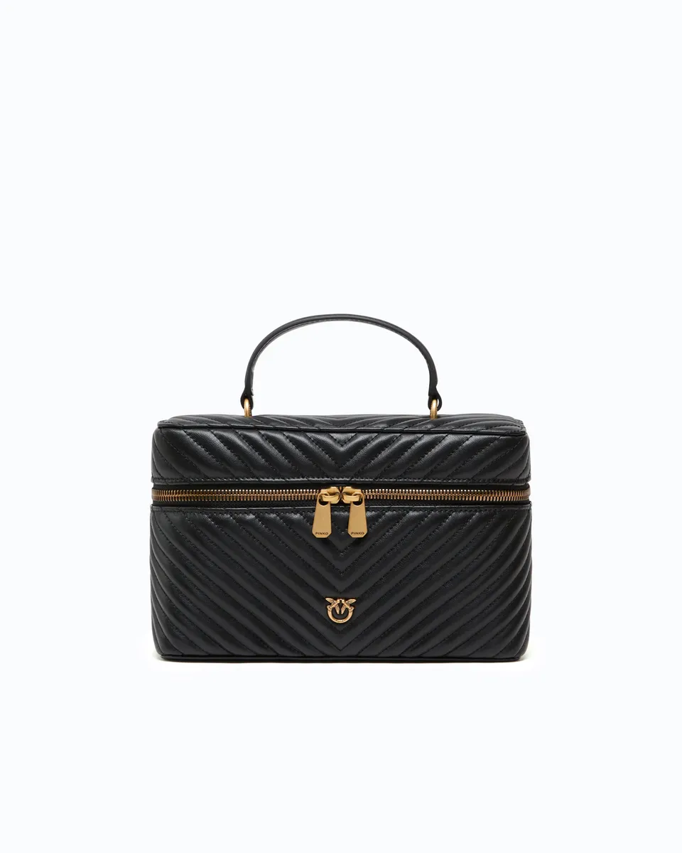 Pinko Vanity Case kosmetyczka skórzana czarna pikowana