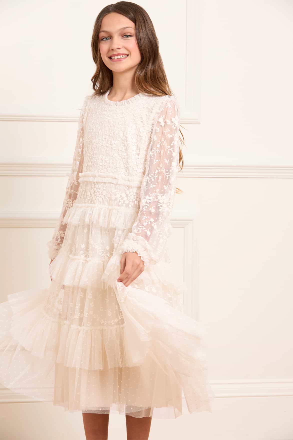 Needle & Thread Blossom Lace Kids Dress sukienka kremowa z tiulu