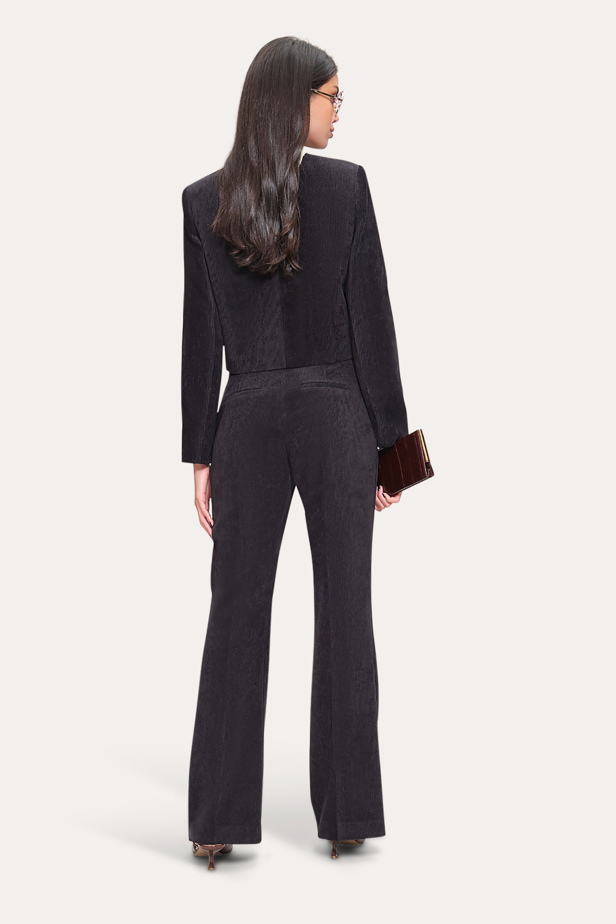 Elie Tahari Corduroy Flare spodnie sztruksowe czarne