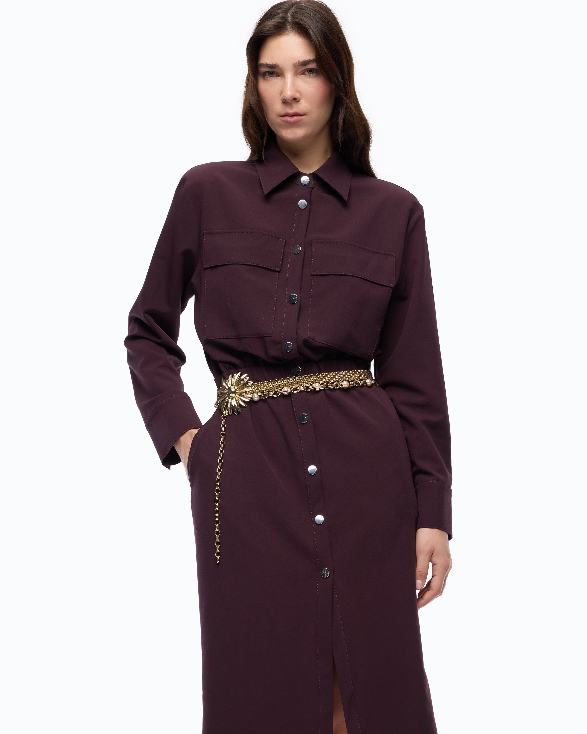 Pinko Arum Dress sukienka szmizjerka midi bordowa