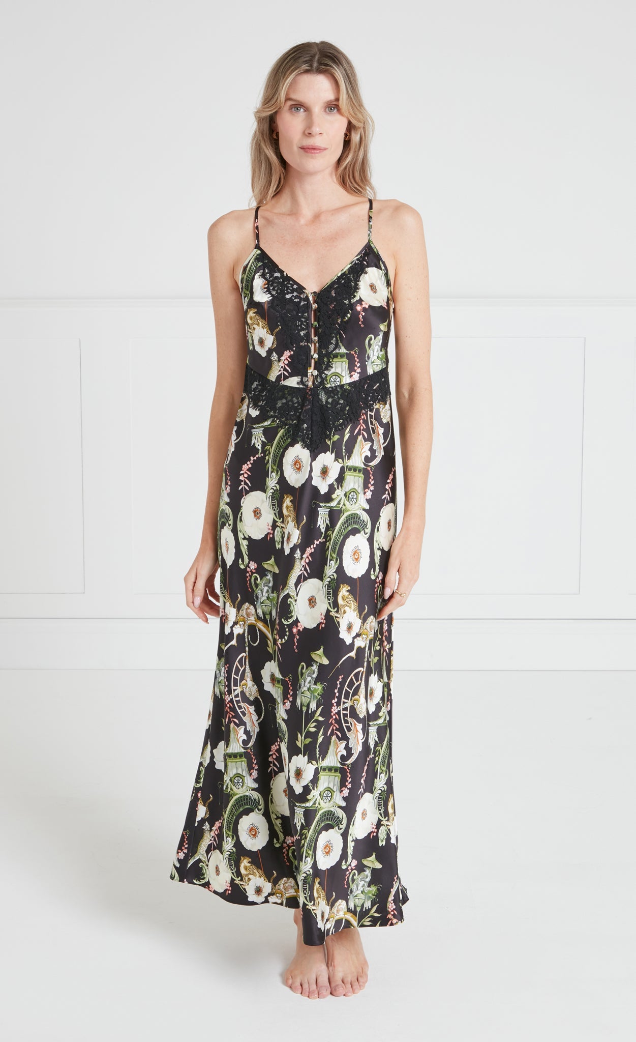 Temperley London Aphrodite koszula nocna czarna midi