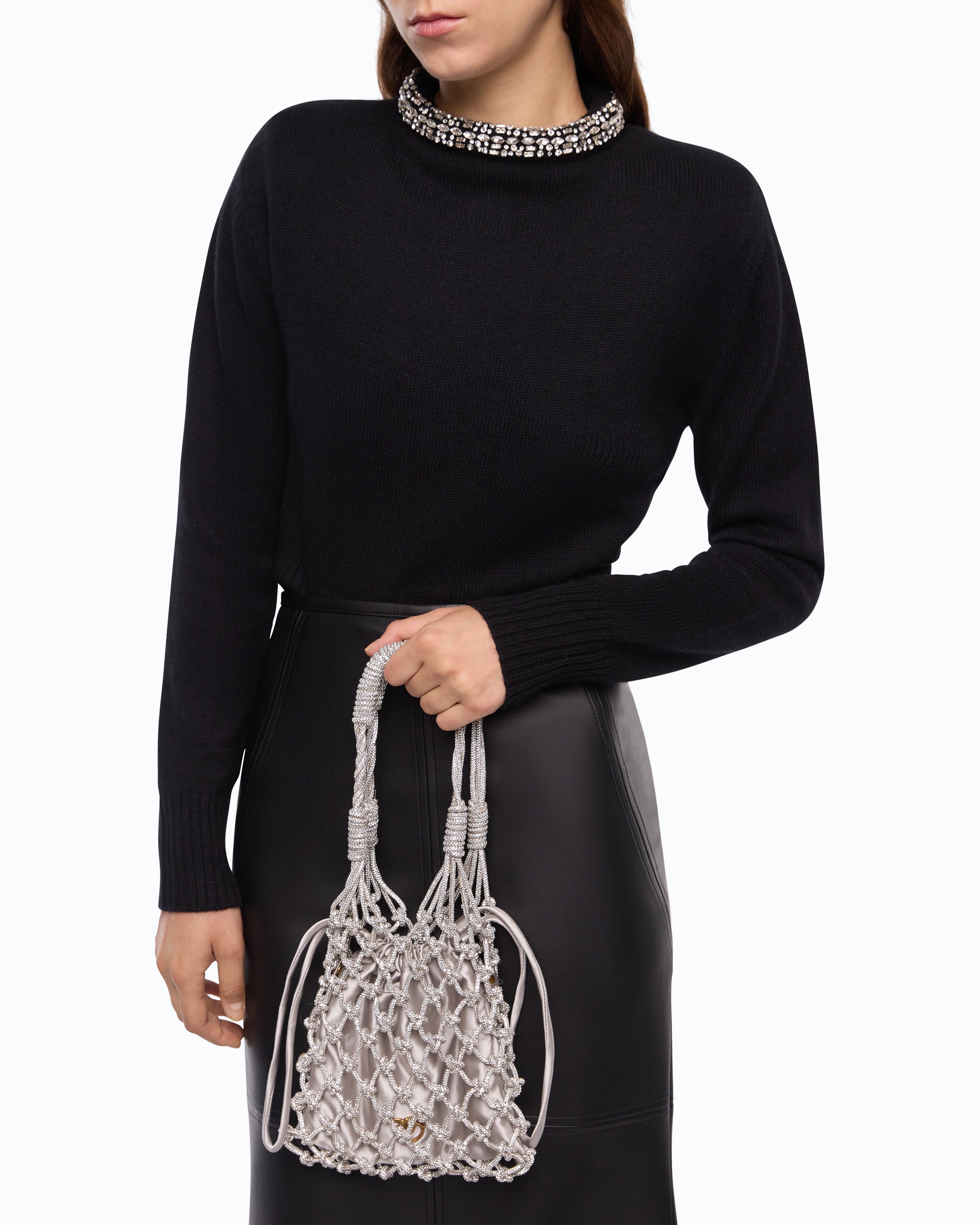 Pinko Handbag Mini torebka kryształki srebrna